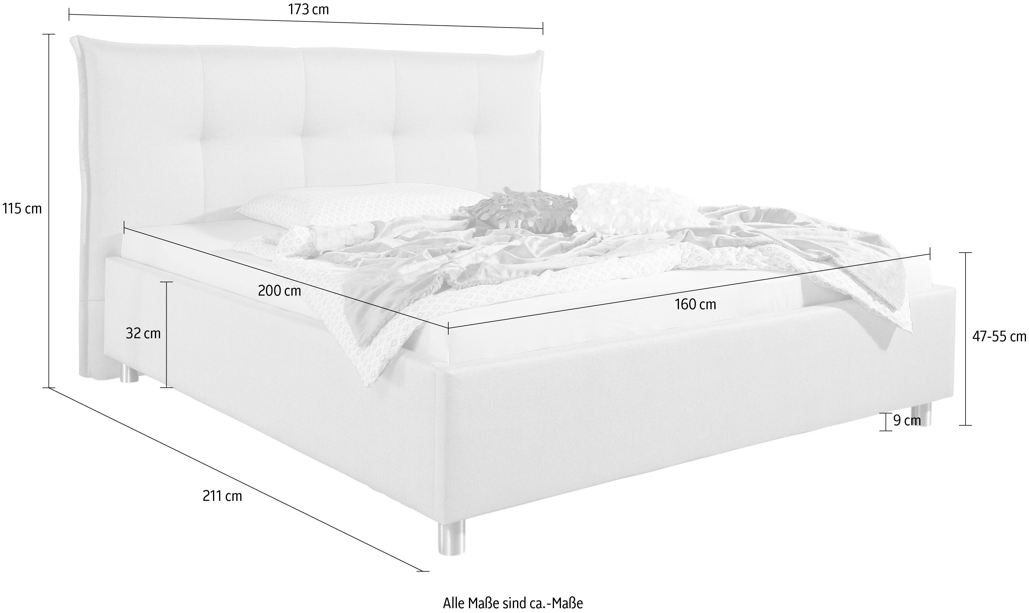Maintal Gestoffeerd bed Portneuf Zijkanten van het bed zelf te monteren, zonder bedkist