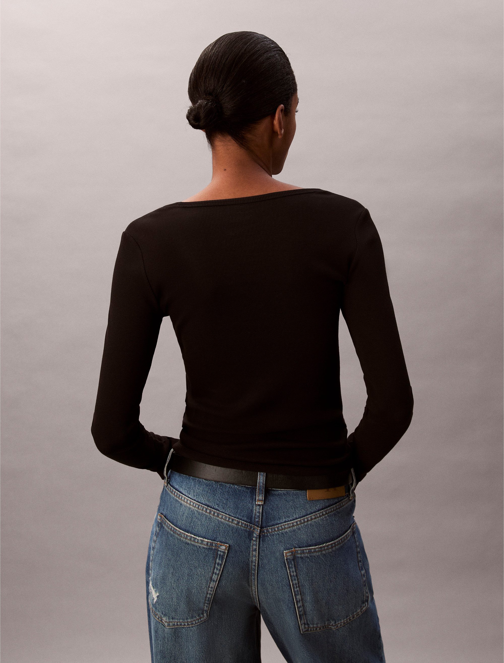 Calvin Klein Shirt met lange mouwen LS WOVEN LABEL 2X2 RIB SCOOP NEC