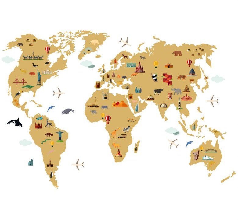wall-art wandfolie stad wereldkaart - travel the world (1 stuk) multicolor