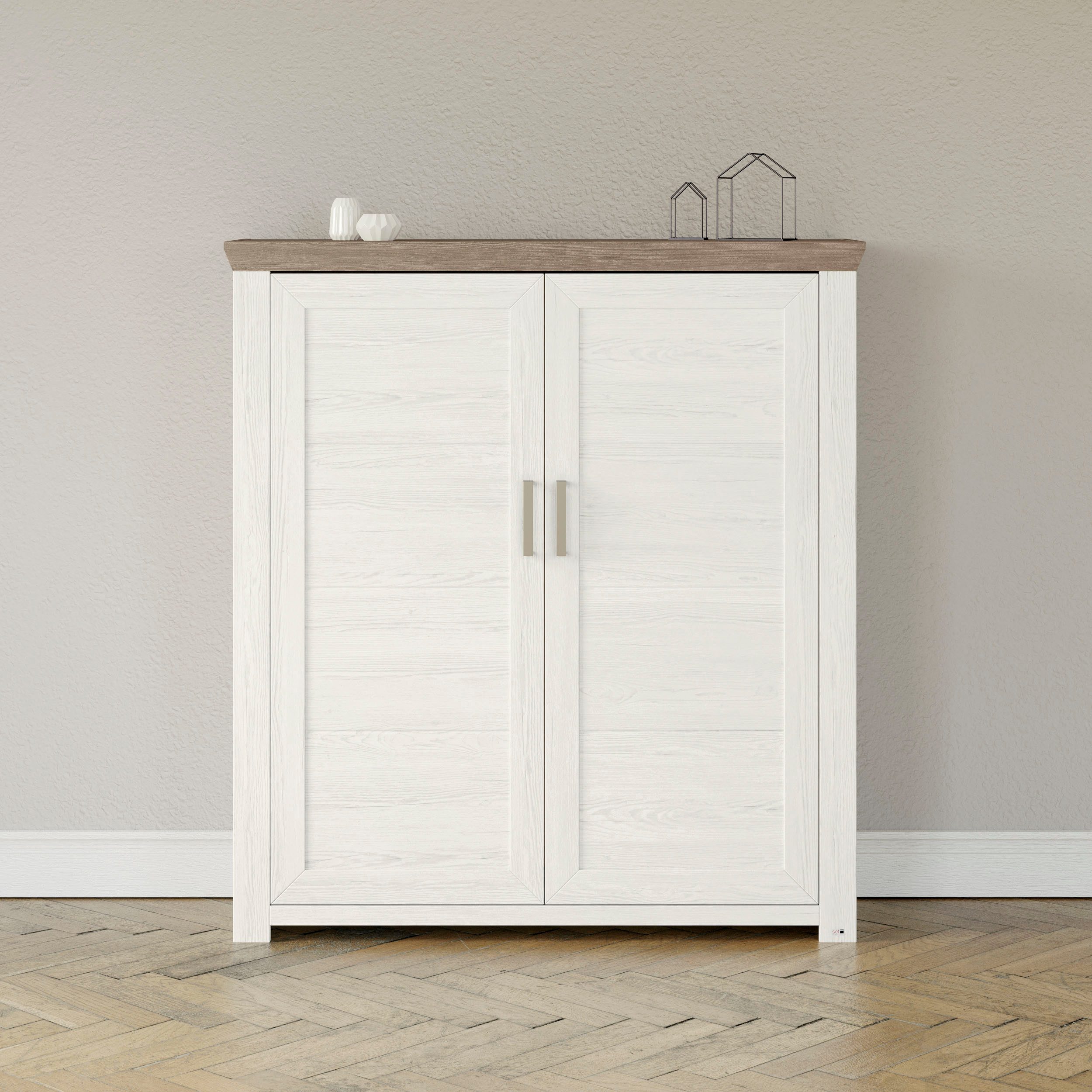 set one by Musterring Highboard York Type 19, met 3 lades en flessenrek, landhuisstijl, B 129cm highboards wit