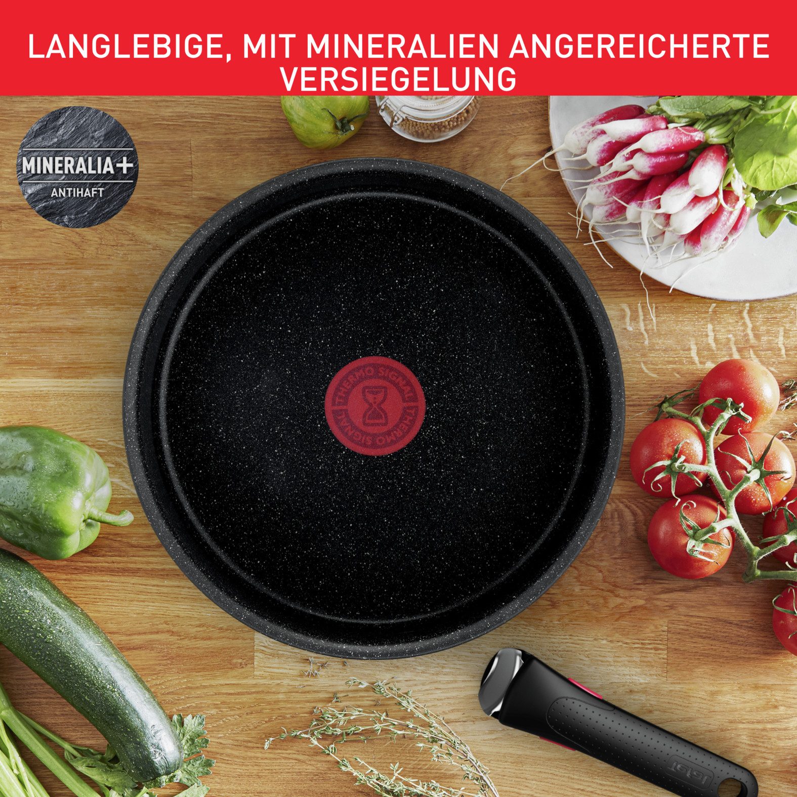 Tefal Pannenset Ingenio Black Stone Anti-aanbak, afneembare handgreep, thermo-signaal, voor alle kookplaten, inductie (set, 3-delig)
