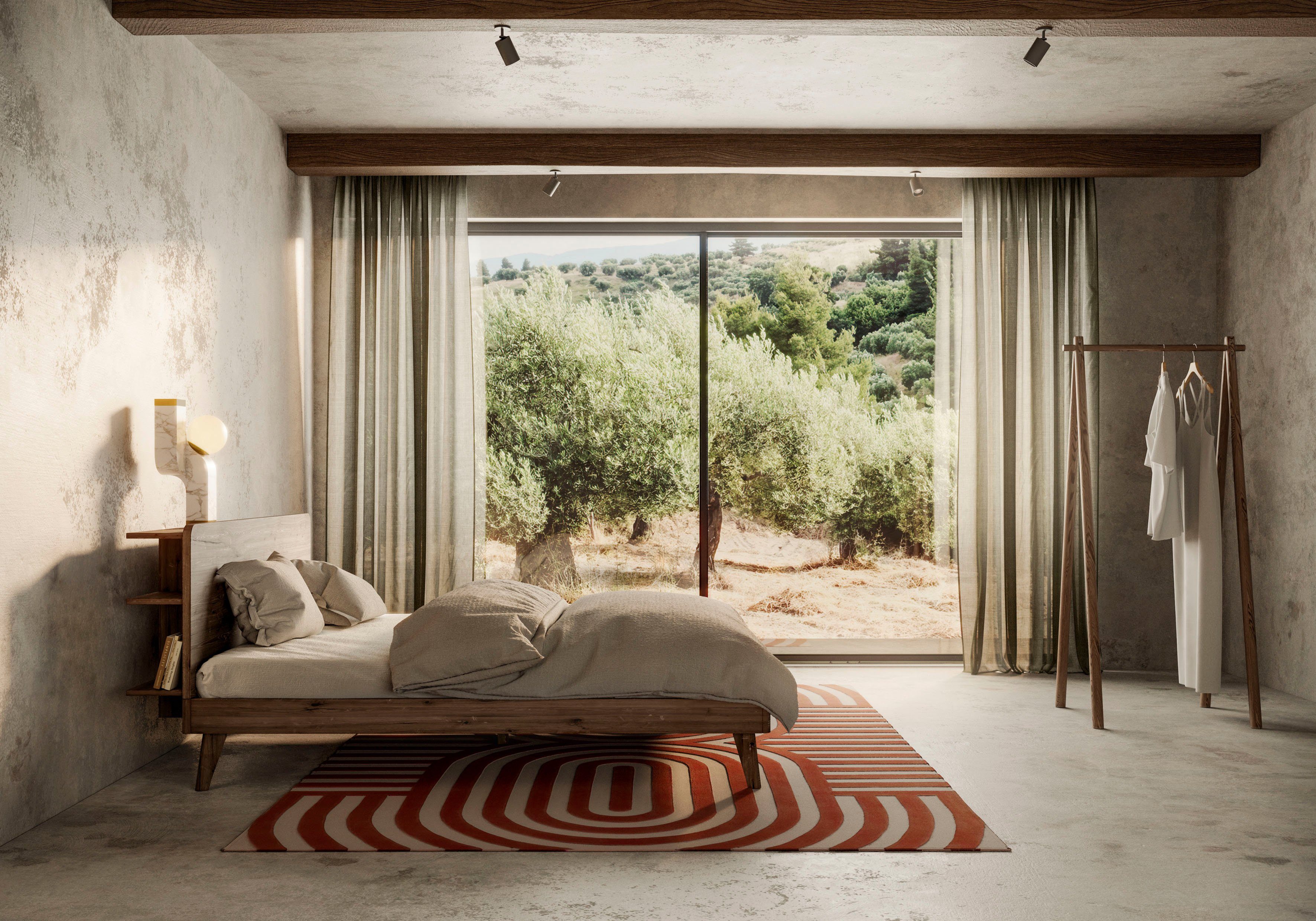 Karup Bedframe RETREAT BED van massief grenen met lattenbodem, hoofdbord met 3 legplanken
