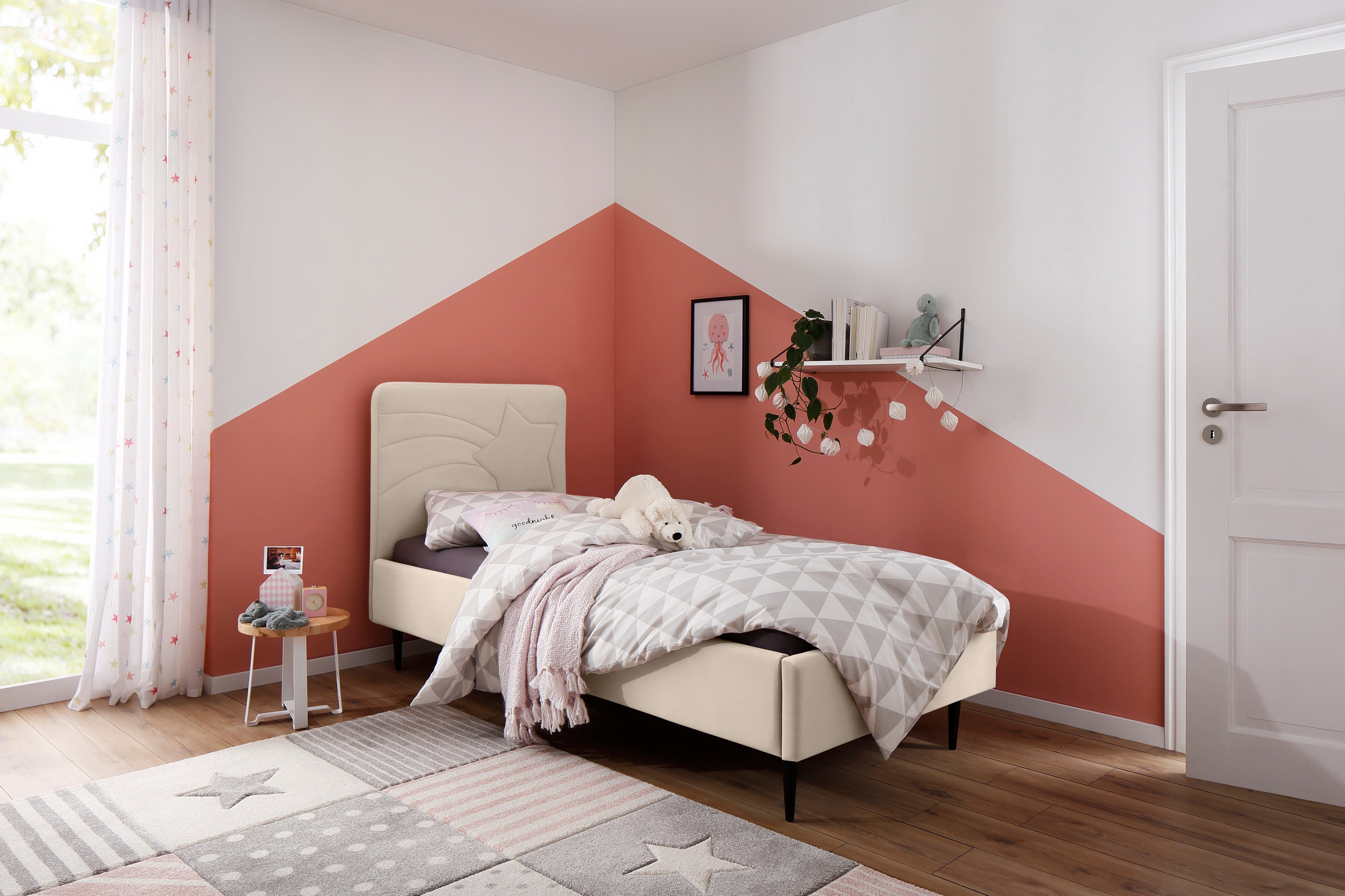 Lüttenhütt Gestoffeerd bed Jonte prettig bekleed hoofdbord met decoratief sterreliëf