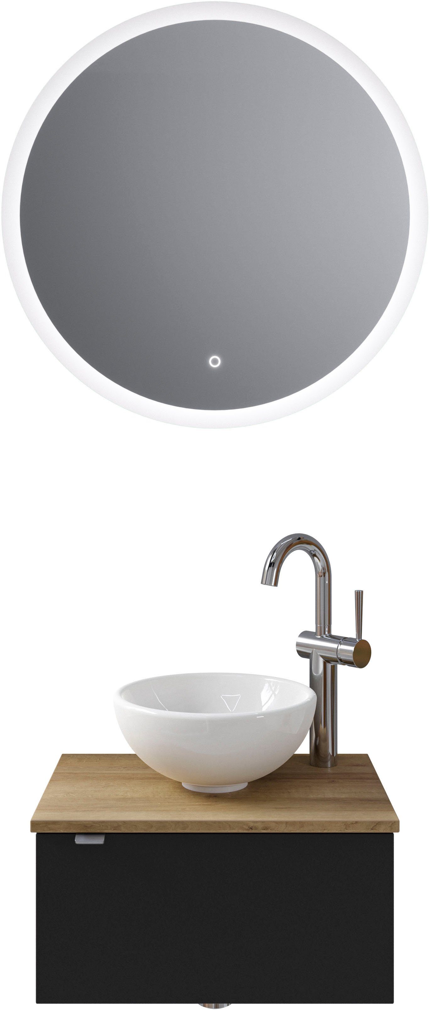 Saphir Badkamerserie Serie 6915 Gastenbadkamer, met led-spiegel en 1 deur (4-delig) badmeubelsets zwart