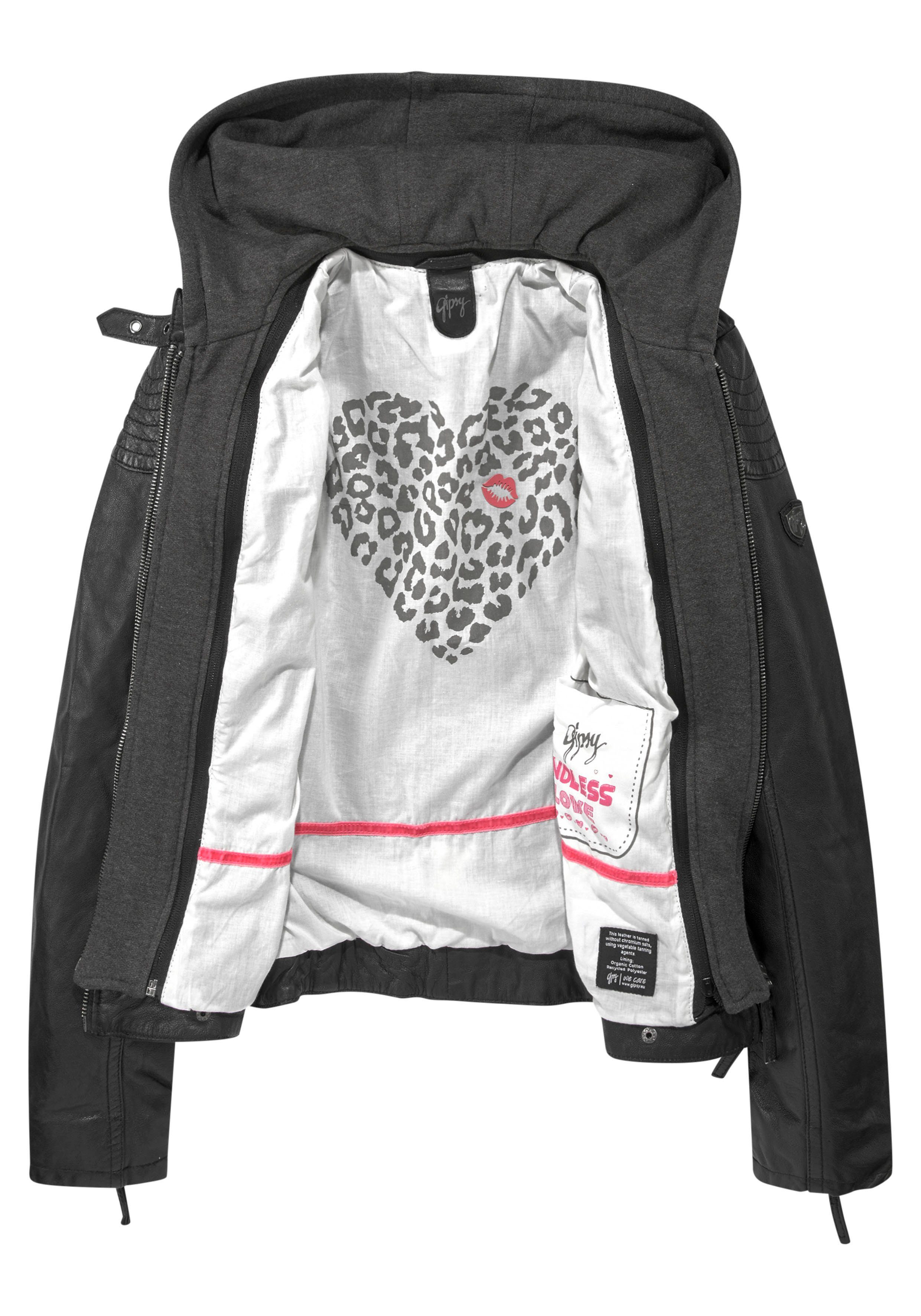 Mauritius Leren jack Casey met een afneembare capuchon-sweatinzet & luxueuze biker-details