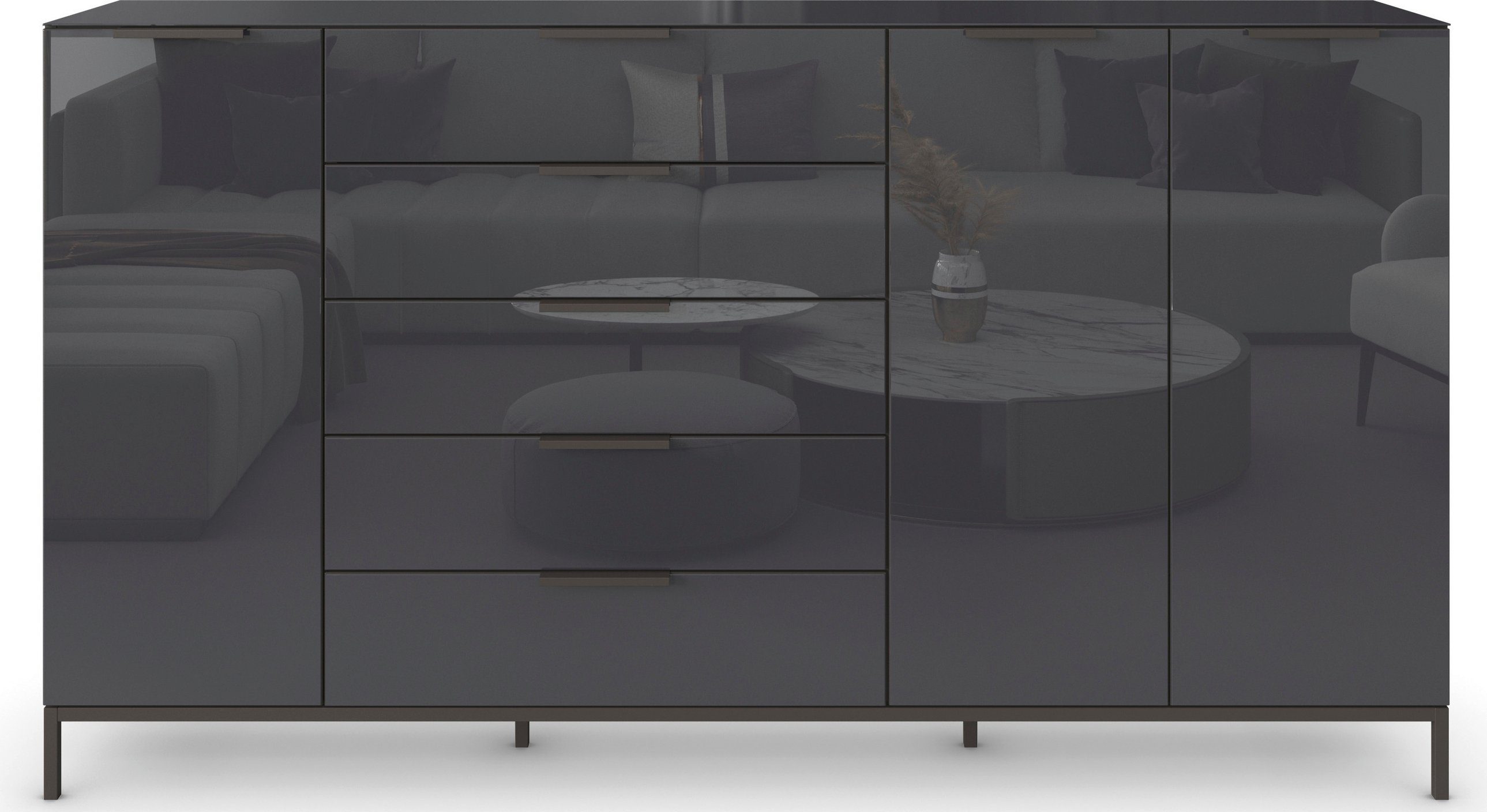 rauch Kast met laden en deuren Flipp 3-deurs, 5 lades, soft-close functie, bovenblad en glazen front