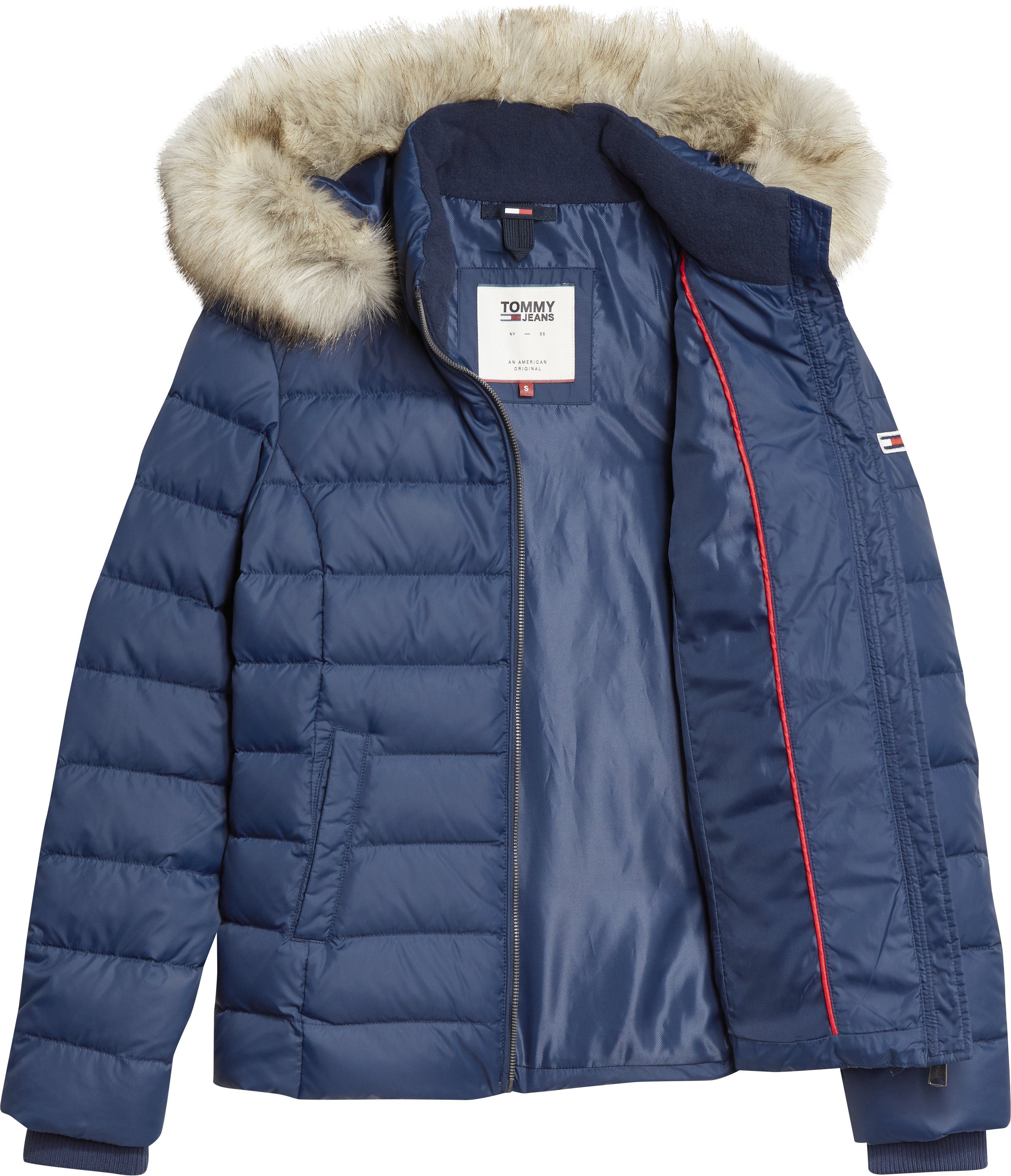 TOMMY JEANS Donsjack BASIC HOODED DOWN JACKET met imitatiebont aan de capuchon & tommy jeans-merklabel