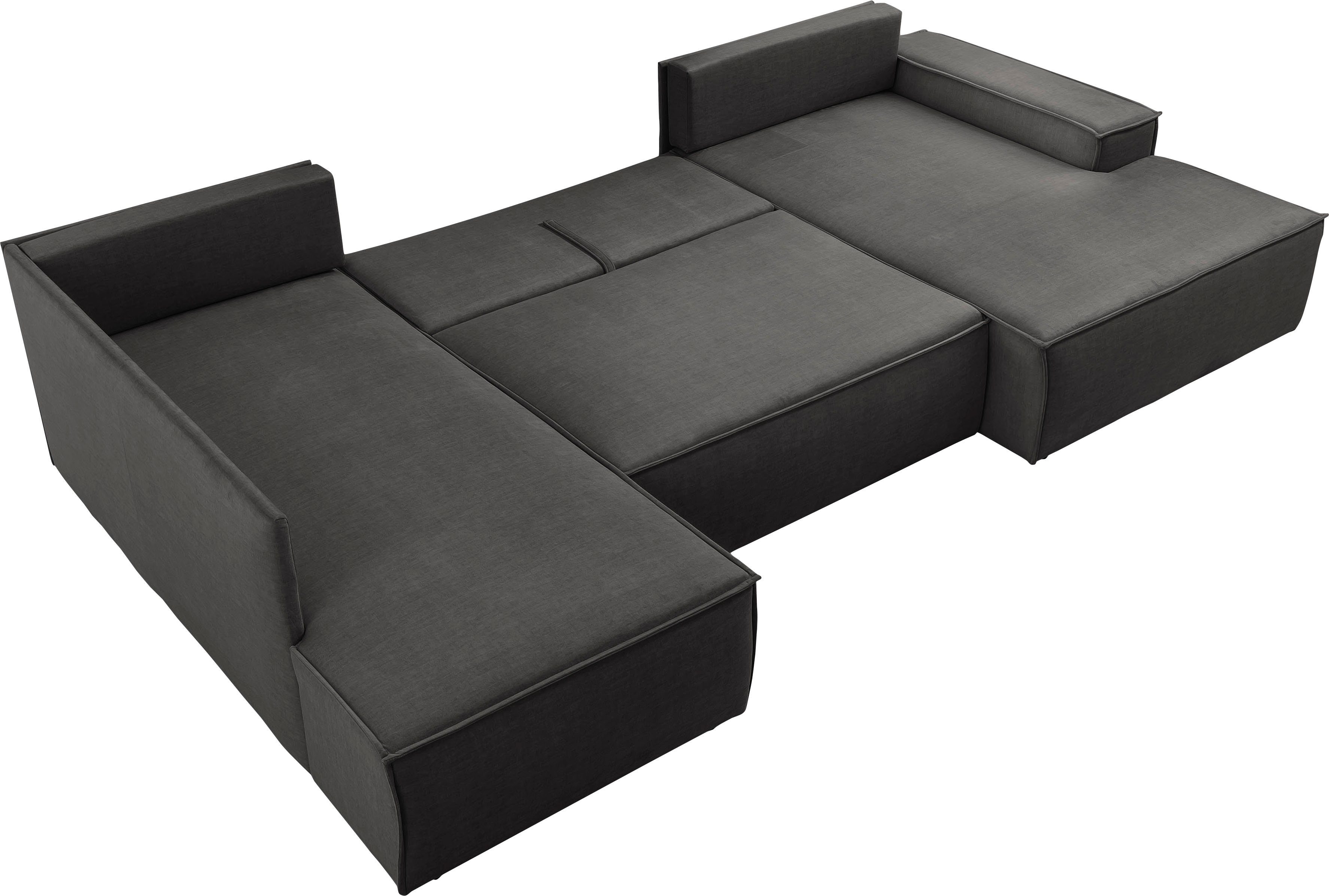 Home affaire Zithoek SHERWOOD 329 cm, U-vorm, slaapbank, Slaapfunctie met bedkist (194x139 cm), cord, vintage, fluweel