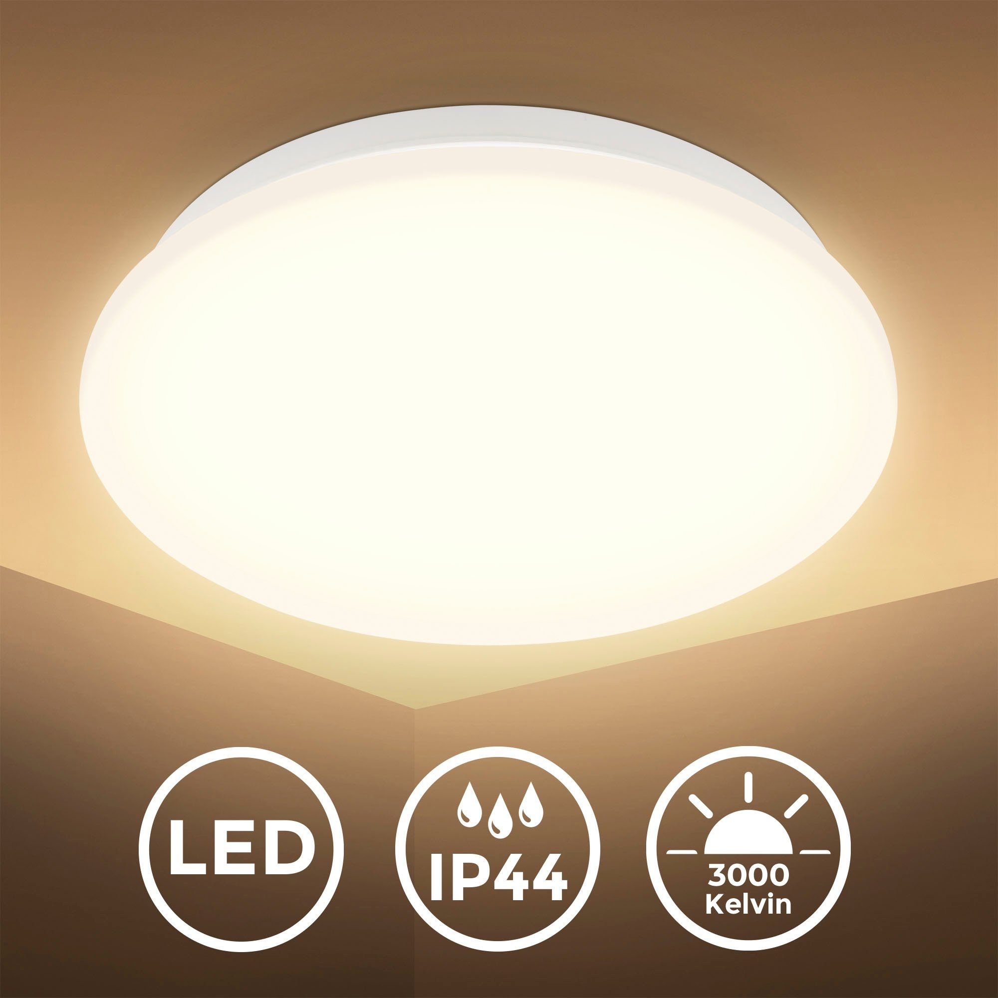 B.K.Licht Led-plafondlamp BK_DL1581 LED Bad Deckenleuchte mit Mikrowellensensor