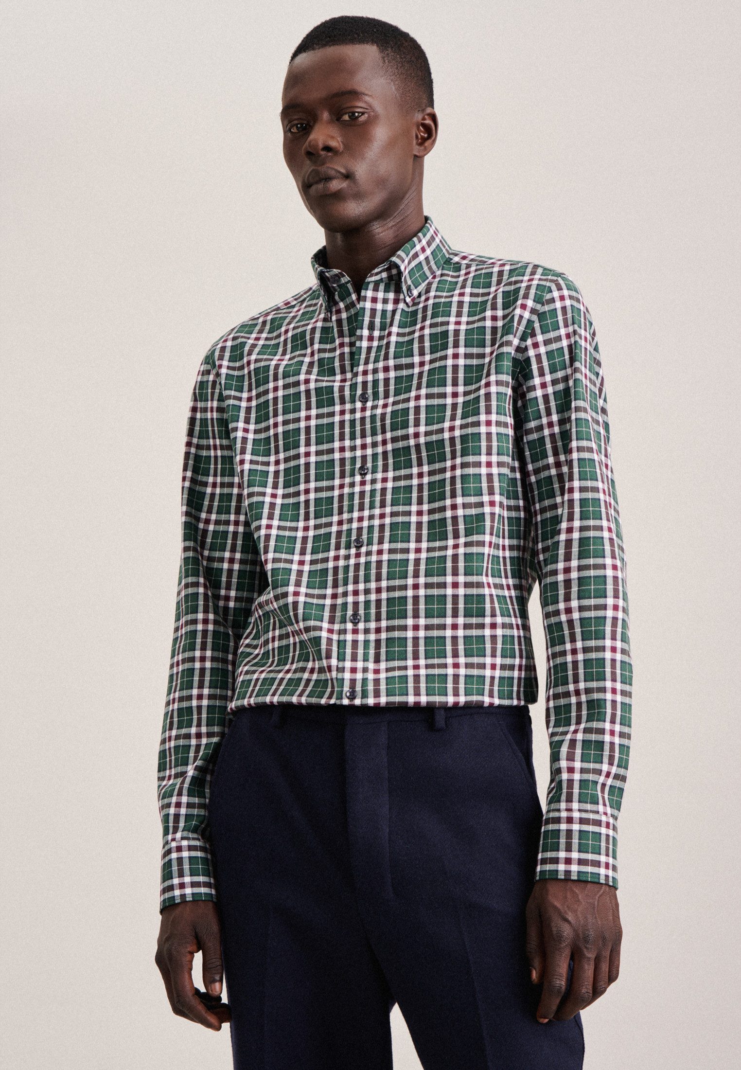 Seidensticker Flanellen overhemd Slim button-down kraag ruit