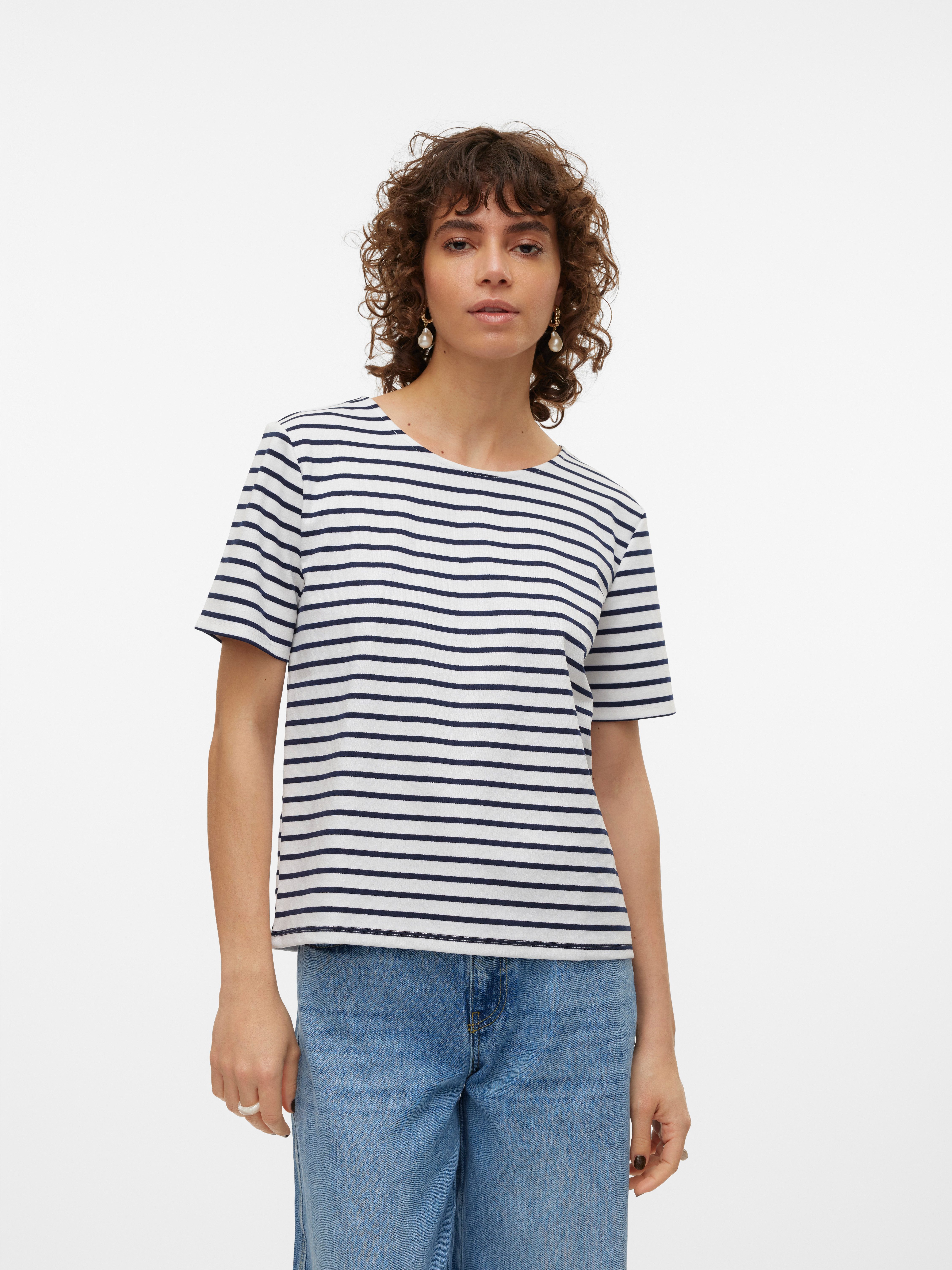 Vero Moda Shirt met ronde hals VMABBY SS ZIP TOP JRS NOOS