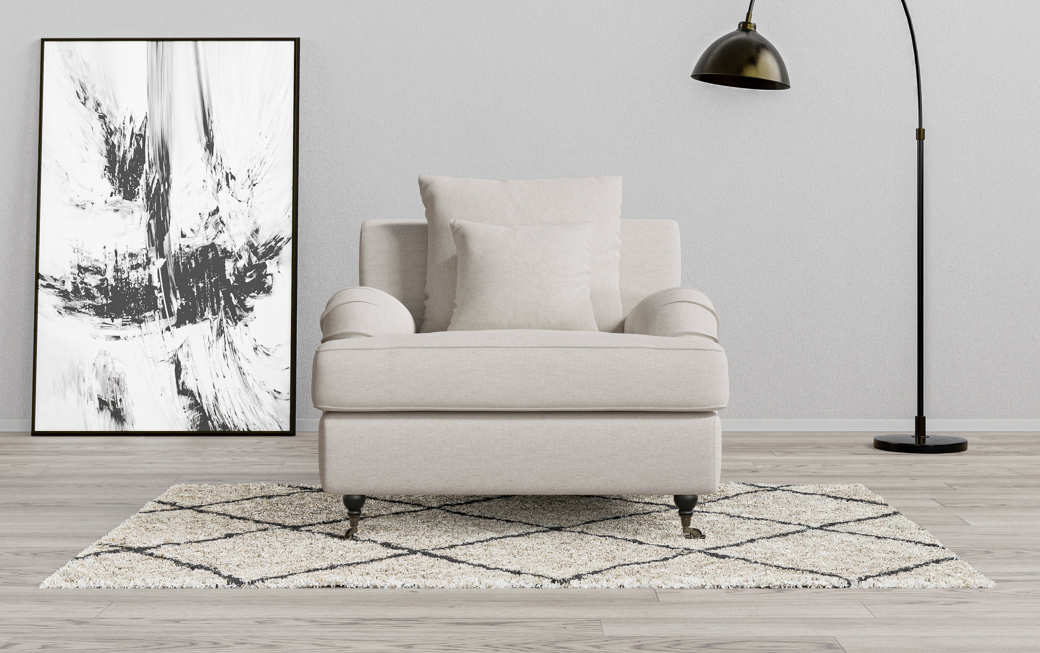 Guido Maria Kretschmer Home&Living Fauteuil NORIN twee soorten poten: voor - wieltjes, aan de achterkant - houten poten fauteuils beige