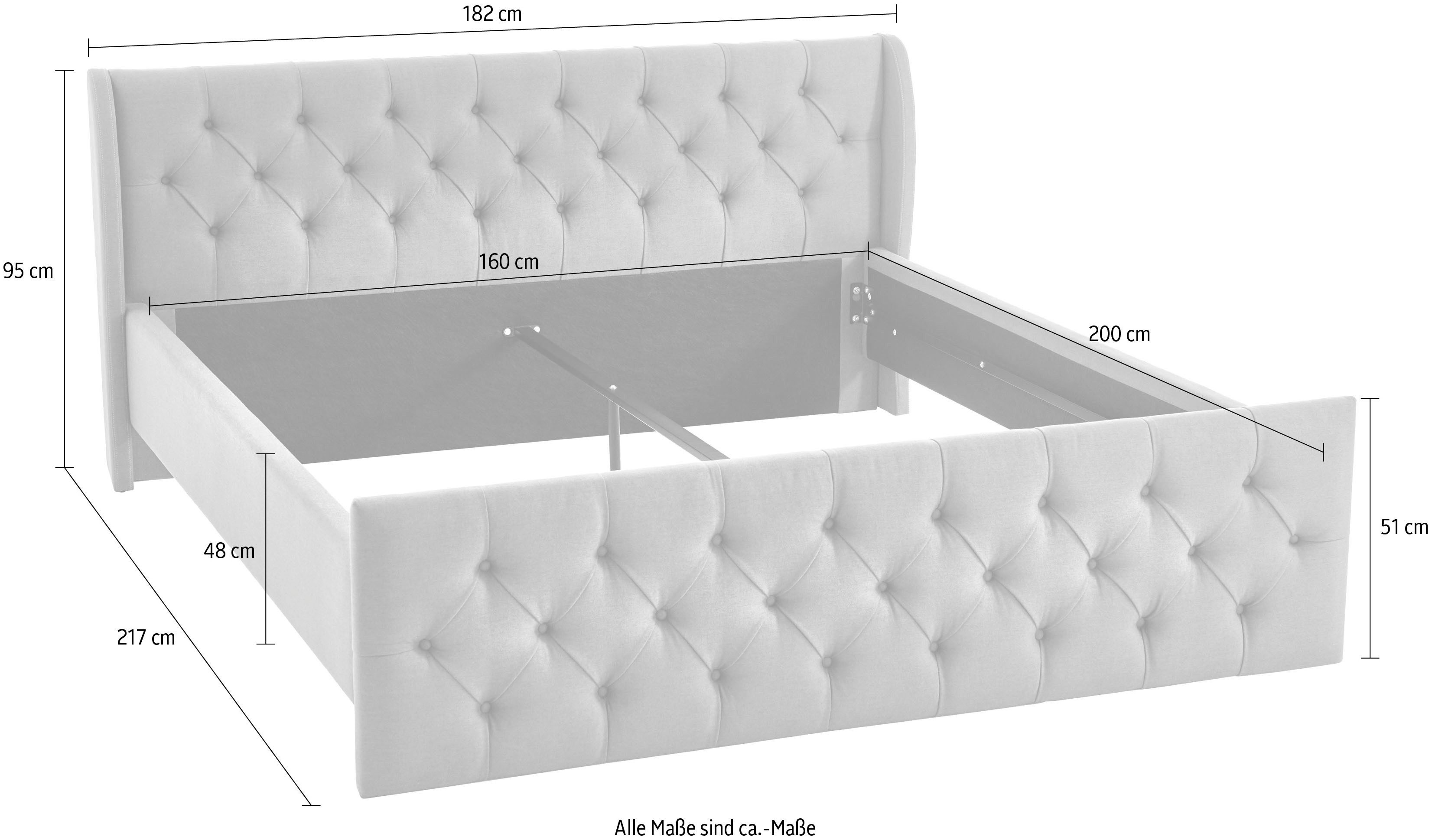 ATLANTIC home collection Gestoffeerd bed TAMINA met Chesterfield-look hoofd- en voetdeel