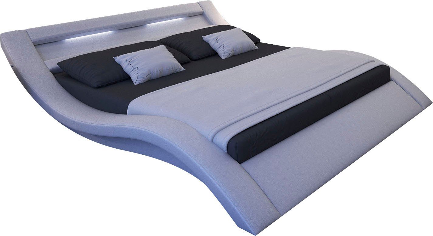 SalesFever Gestoffeerd bed met ledverlichting in het hoofdbord, lounge bed in een modern model, in imitatieleer bedden wit