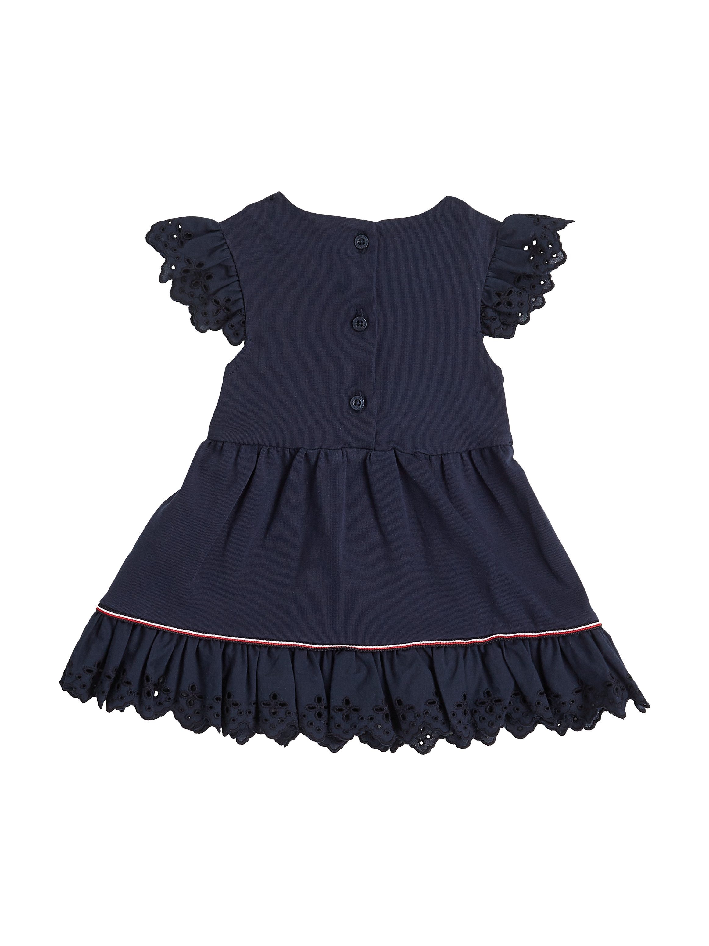 Tommy Hilfiger Zomerjurk BRODERIE ANGLAISE DRESS SS met logo-contrastband, met logo-borduursel