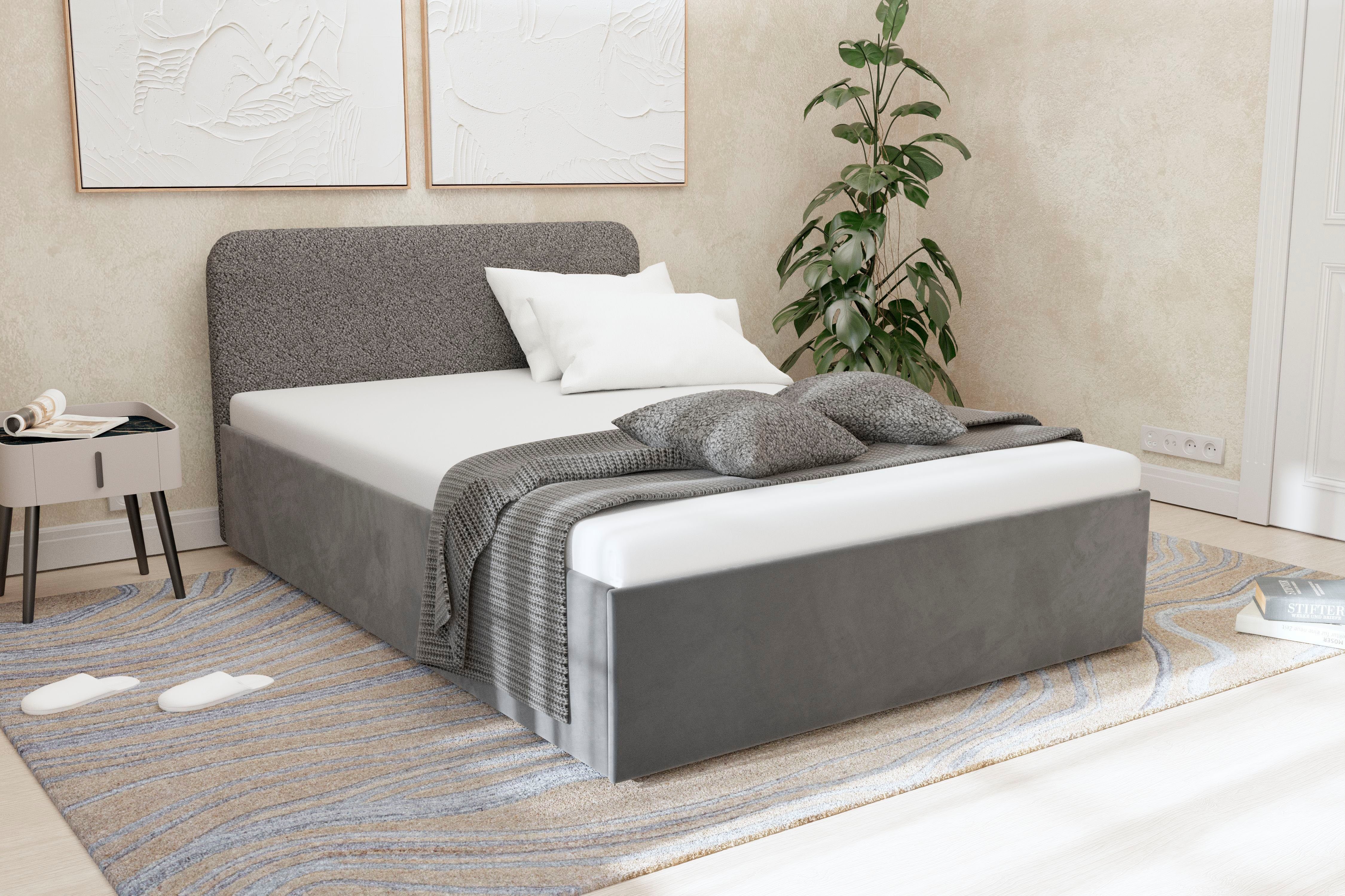 Westfalia Polsterbetten Gestoffeerd bed Shawn bed verkrijgbaar in twee verschillende hoogtes bedden maat 210 cm x 42 cm grijs