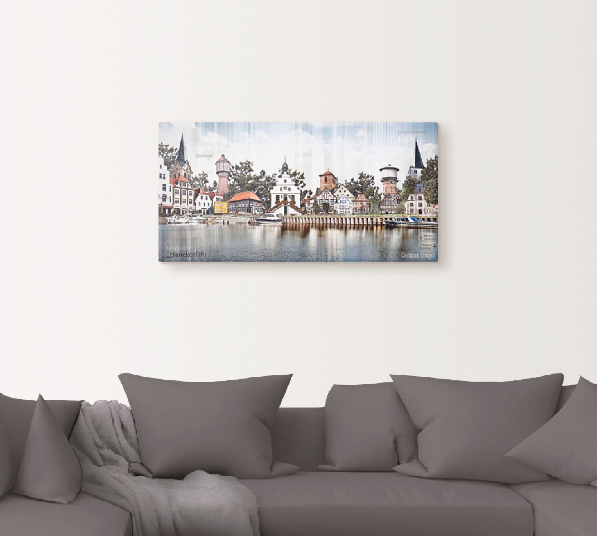 Artland Artprint op linnen Lingen Eems skyline collage