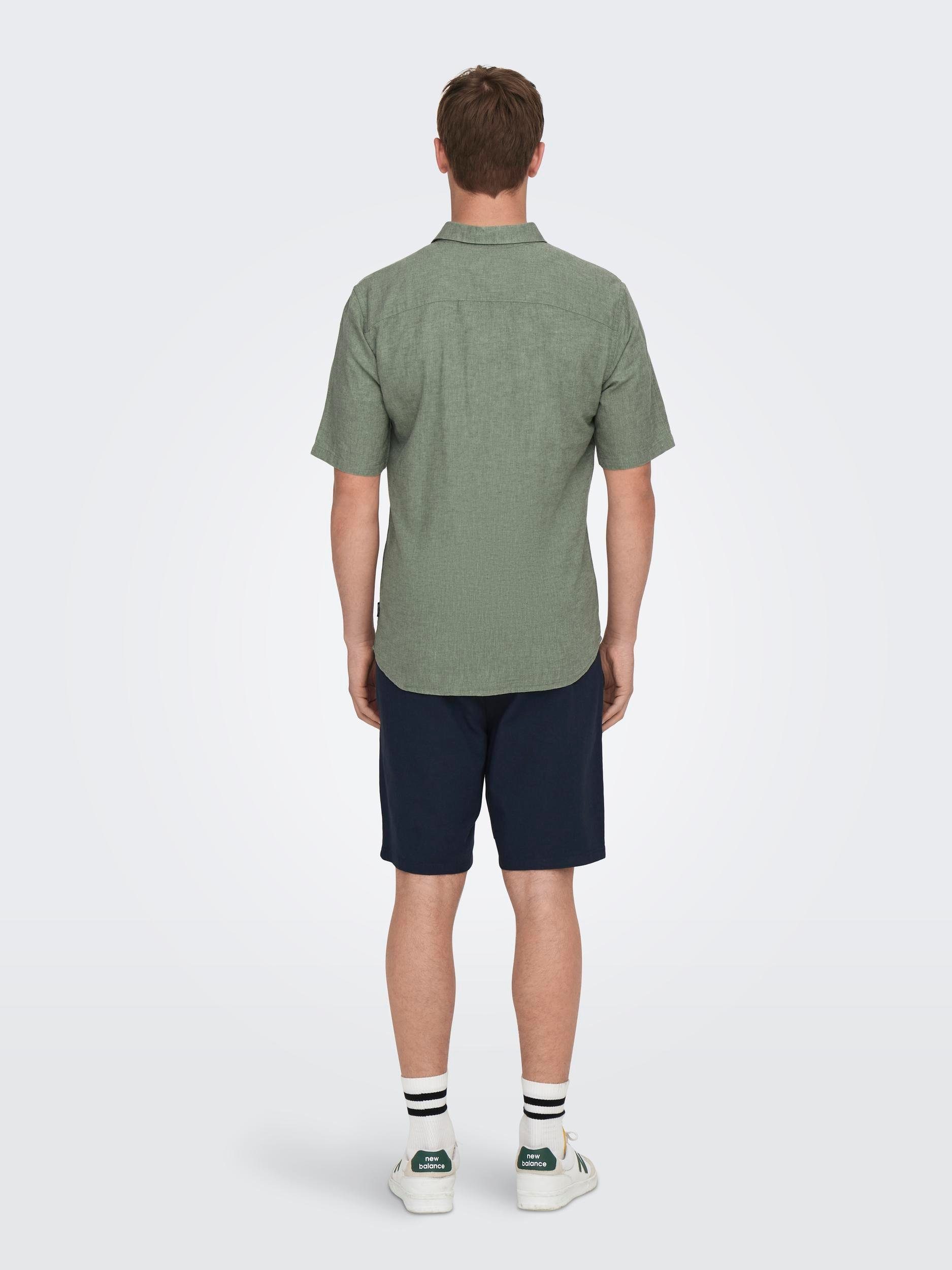ONLY & SONS Overhemd met korte mouwen ONSCAIDEN SS SOLID LINEN SHIRT NOOS
