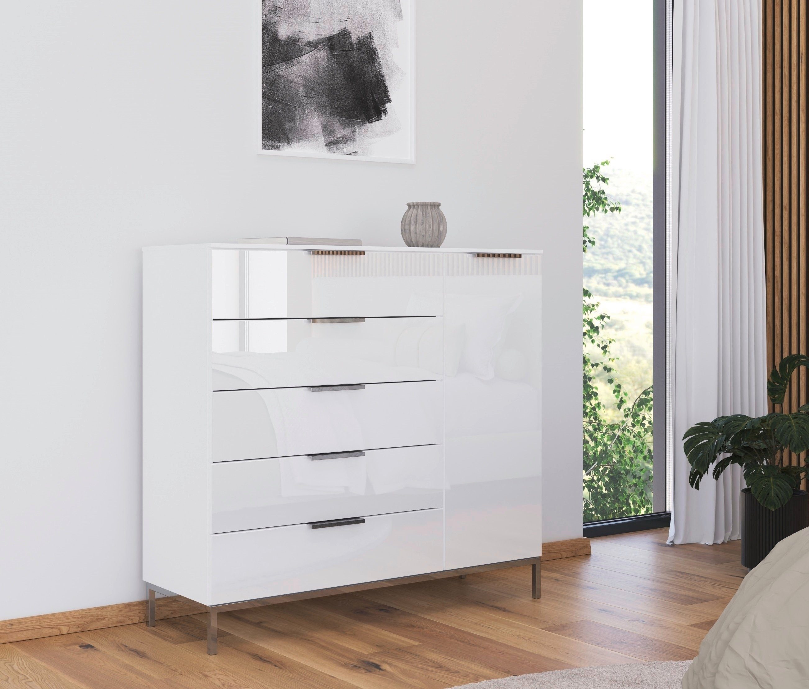 rauch Kast met laden en deuren Flipp 1-deurs, 5 laden met soft-close functie en glazen front