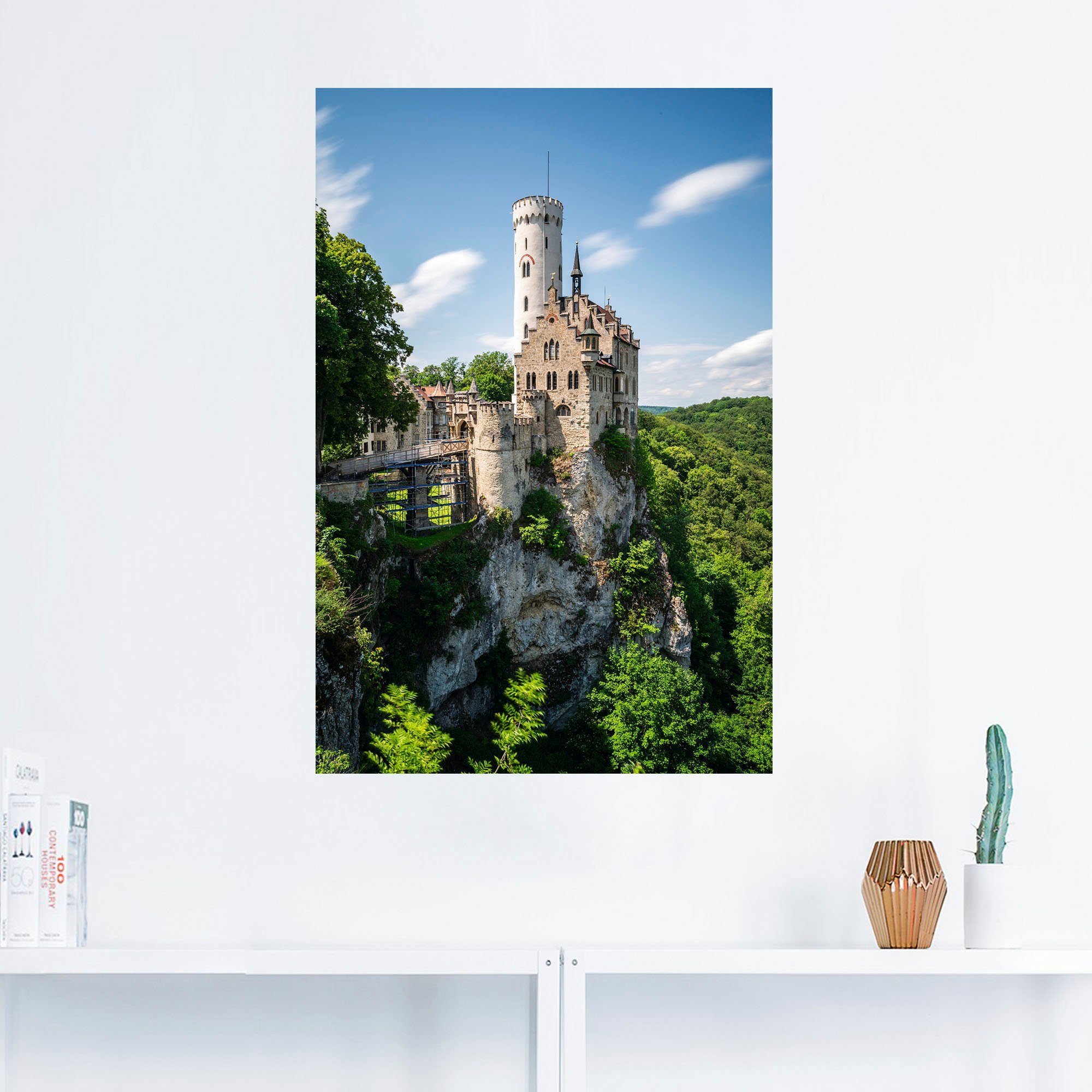 Artland Artprint Slot Lichtenstein op een zonnige dag als artprint van aluminium, artprint op linnen, muursticker of poster in verschillende maten