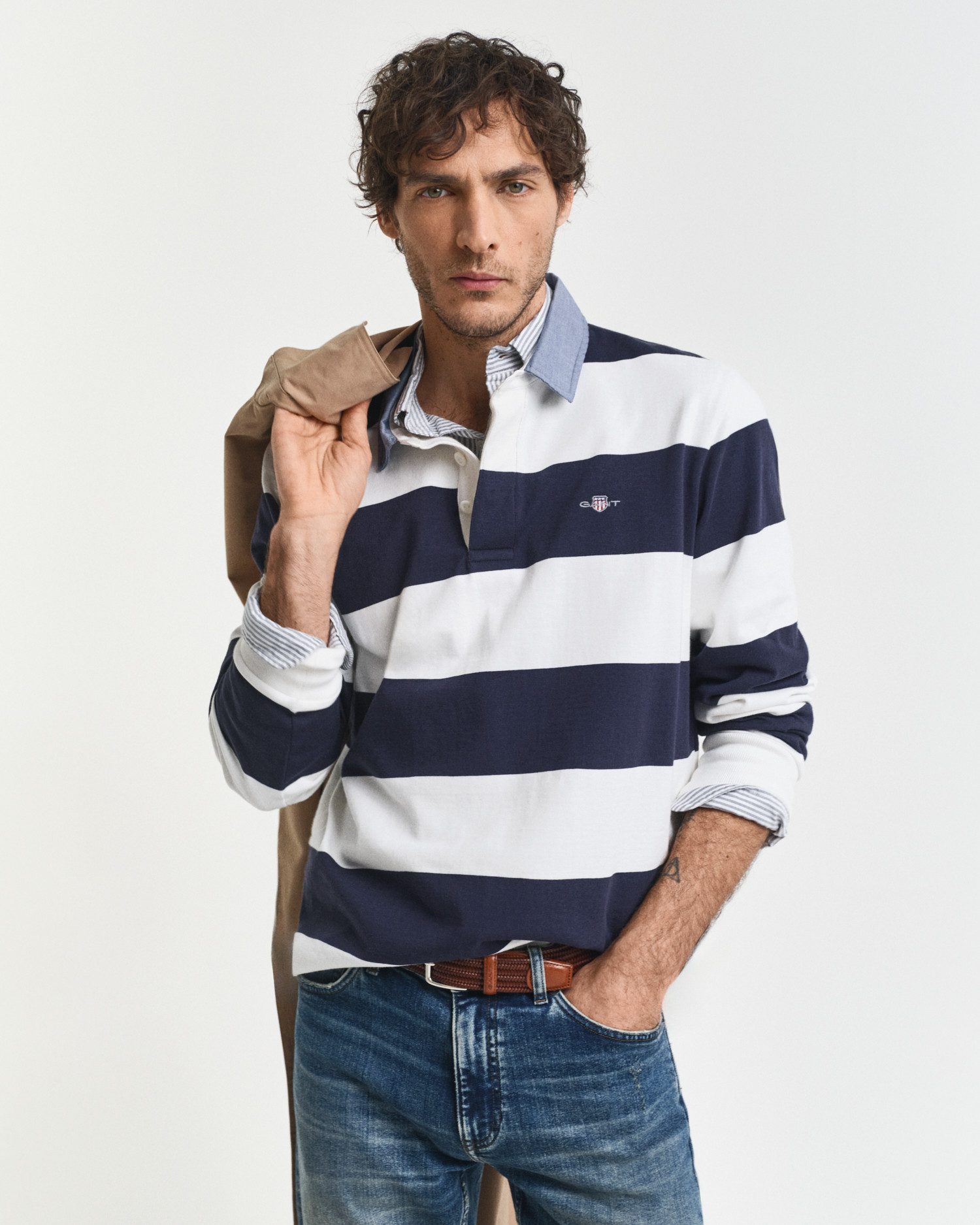 Gant Poloshirt met lange mouwen REG CHAMBRAY STRIPE HEAVY RUGGER