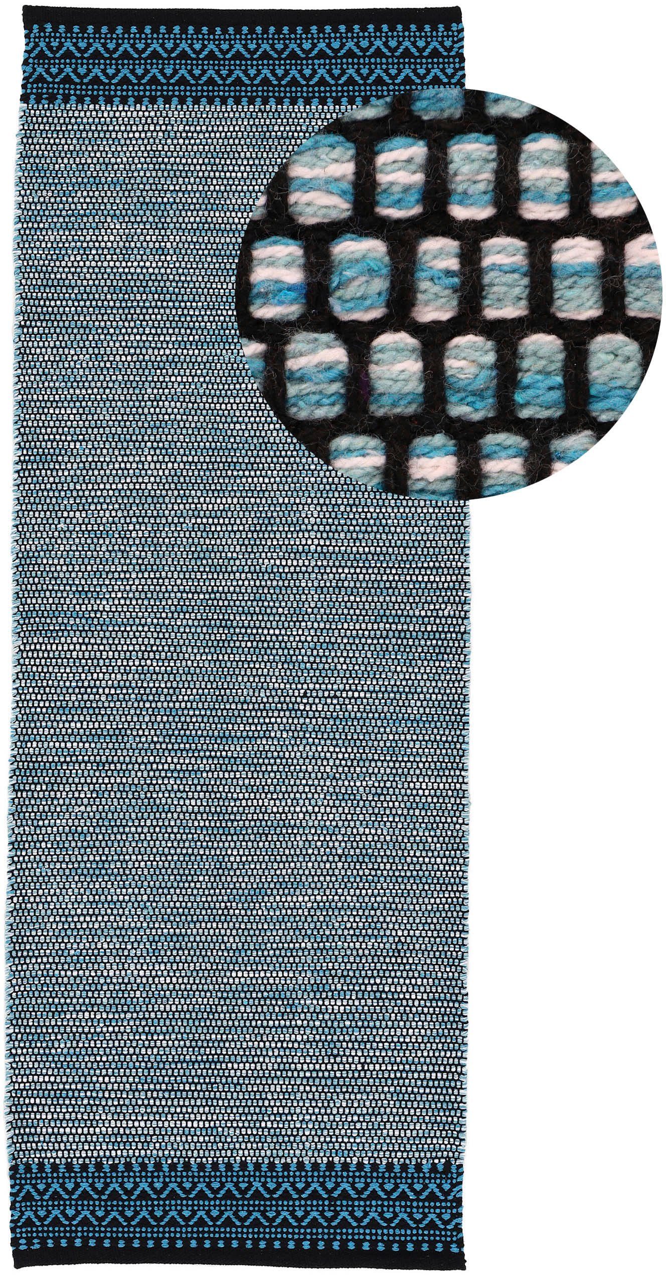 carpetfine Loper Kelim Mia Katoenen tweezijdig te gebruiken kleed lopers maat 75x240 cm blauw