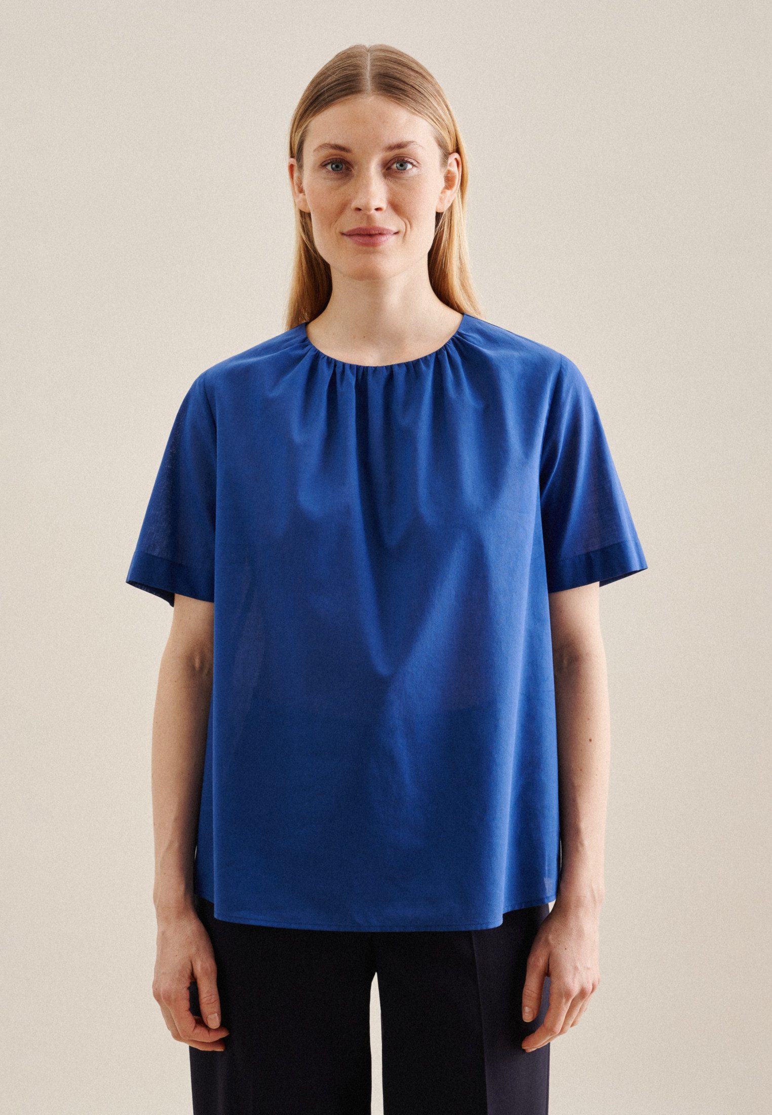 seidensticker Shirtblouse Zwarte roos Korte mouwen ronde hals uni dames blouses maat XL (42) blauw