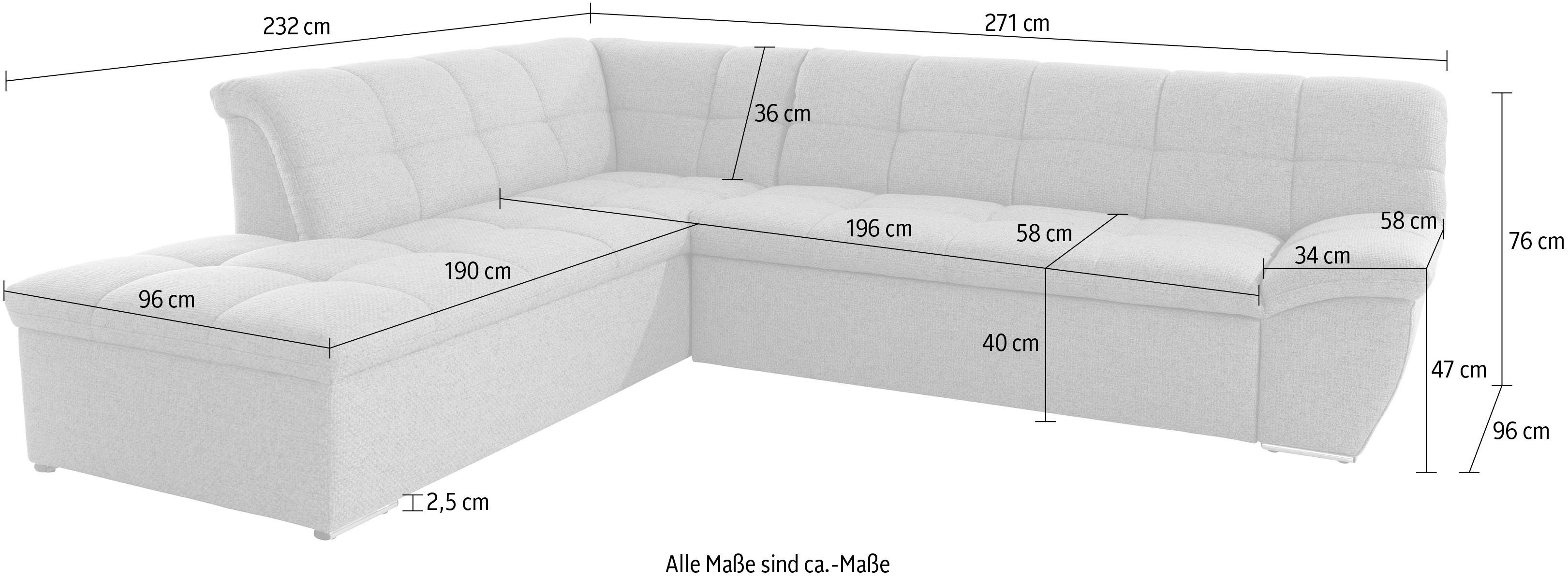 DOMO collection Hoekbank Lagoa, moderne zittingstikking, comfortabel en comfortabel, L-Vorm naar keuze met slaapfunctie, vrij plaatsbaar, grote veelvoud aan kleuren