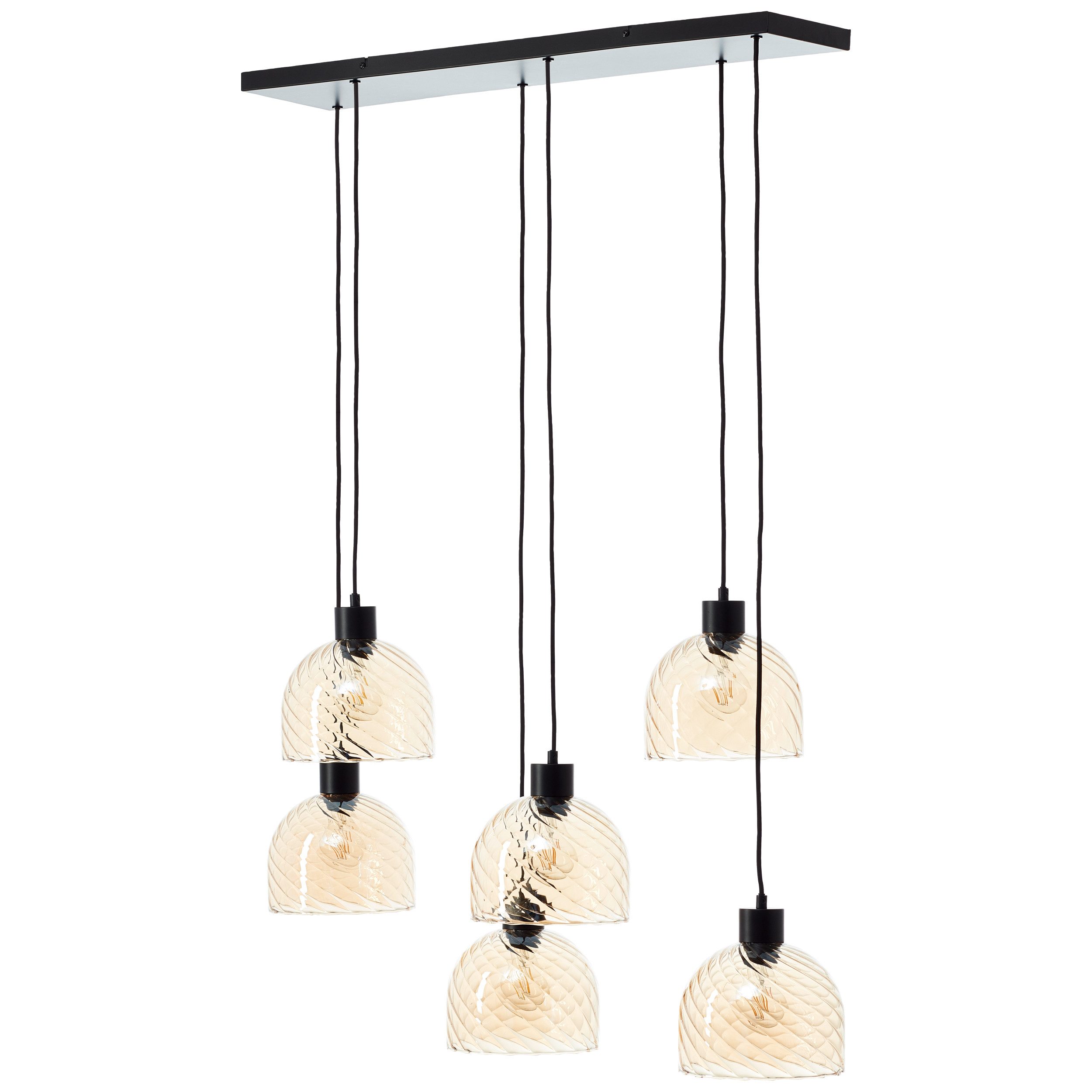 Brilliant Leuchten Hanglamp Casto 150 x 30 x 94 cm, 6 x e27-fitting, inkortbaar, amberkleurige glazen (1 stuk)