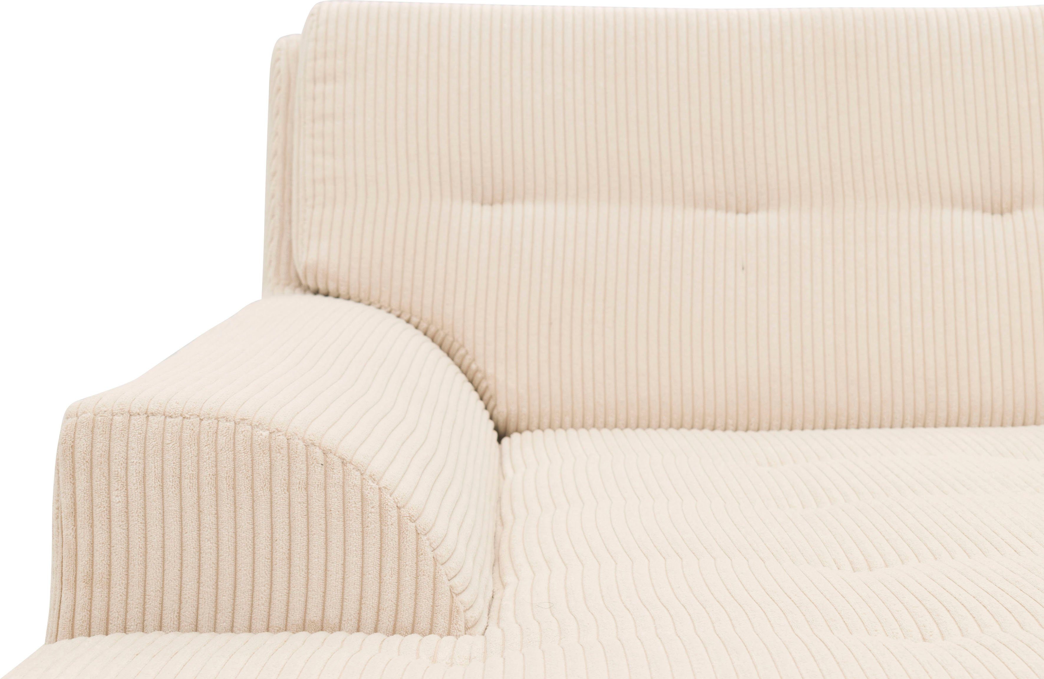 DOMO collection Hoekbank Treviso veel bekledingen, ook in cord, L-vorm, B/D/H: 267/80/83 cm optioneel met slaapbank functie, incl. sierkussens, hoogwaardig doorgestikt patroon