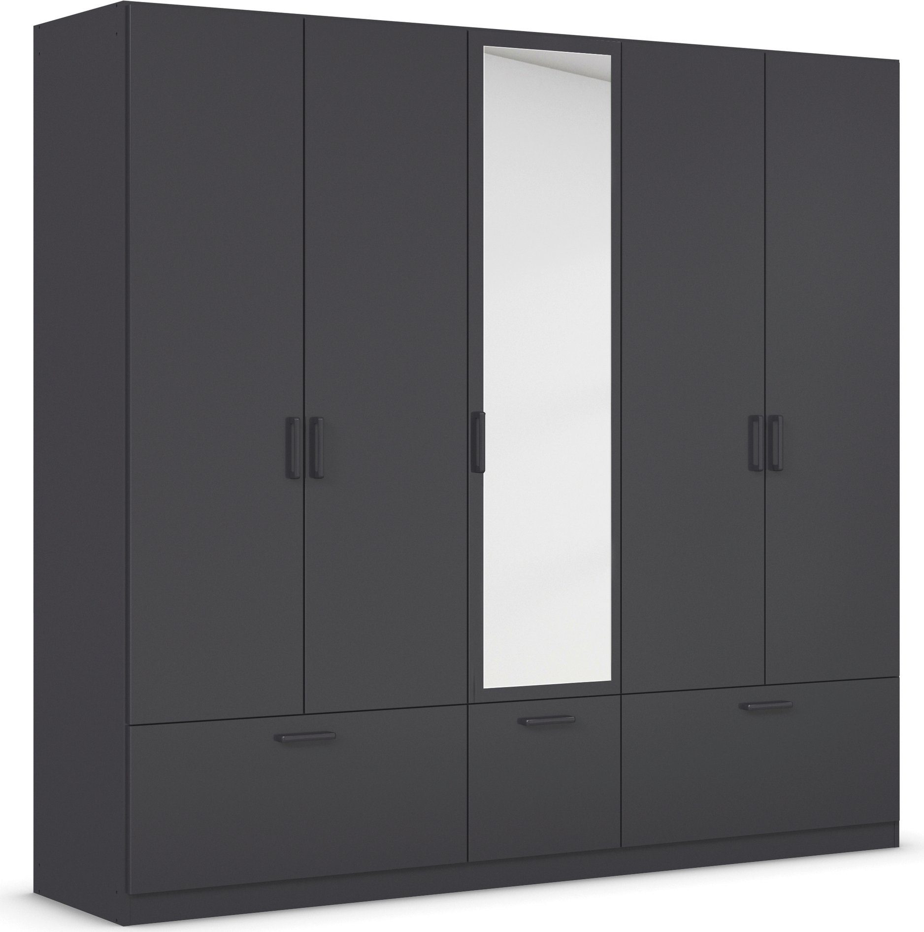 rauch Draaideurkast Kledingkast kast garderobe waskast BARI met spiegel met lades en moderne greep in grijs metallic made in germany