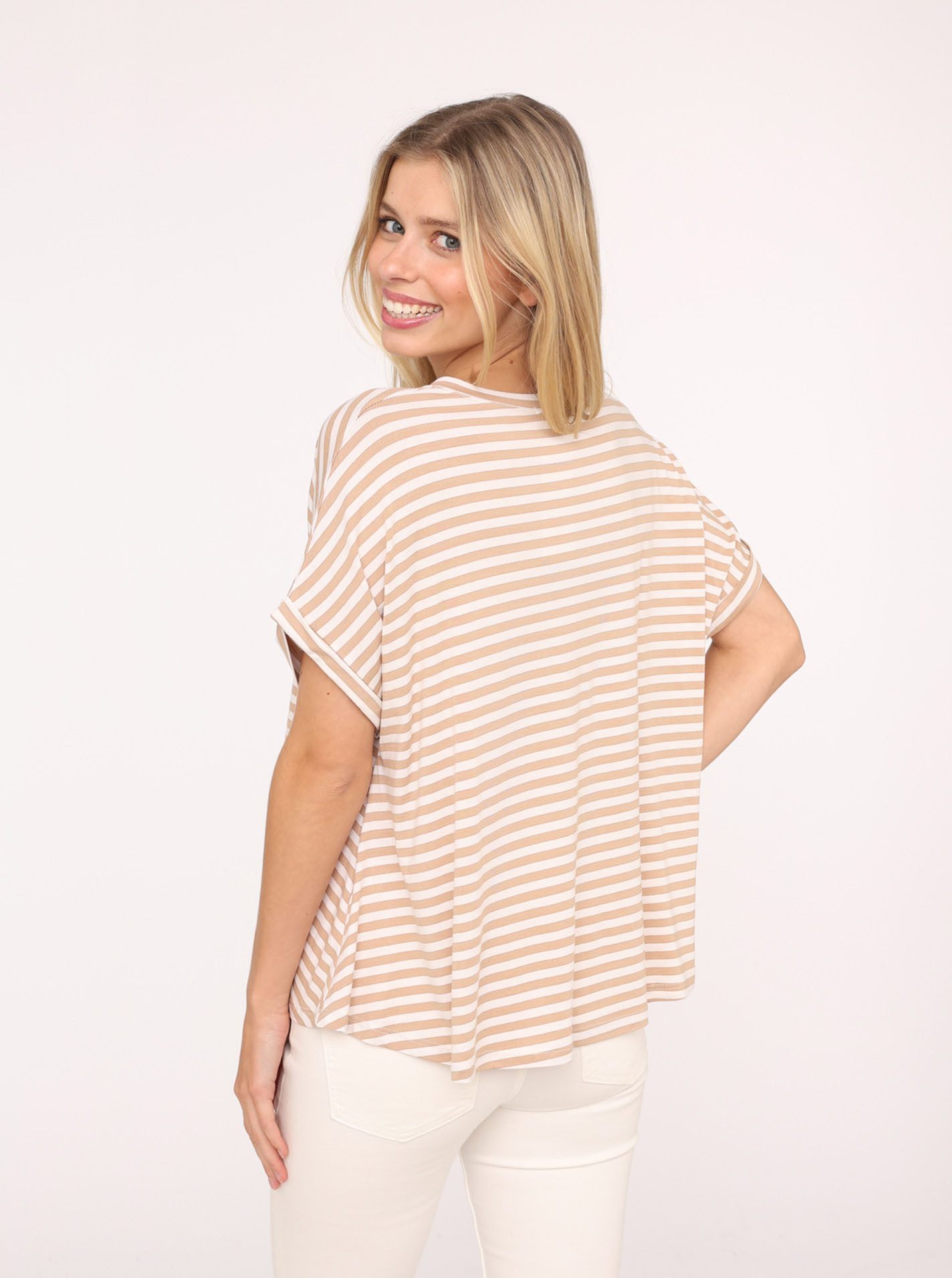 Zwillingsherz T-shirt Maritieme strepen One Size, korte mouw, V-hals, gestreept, loose fit