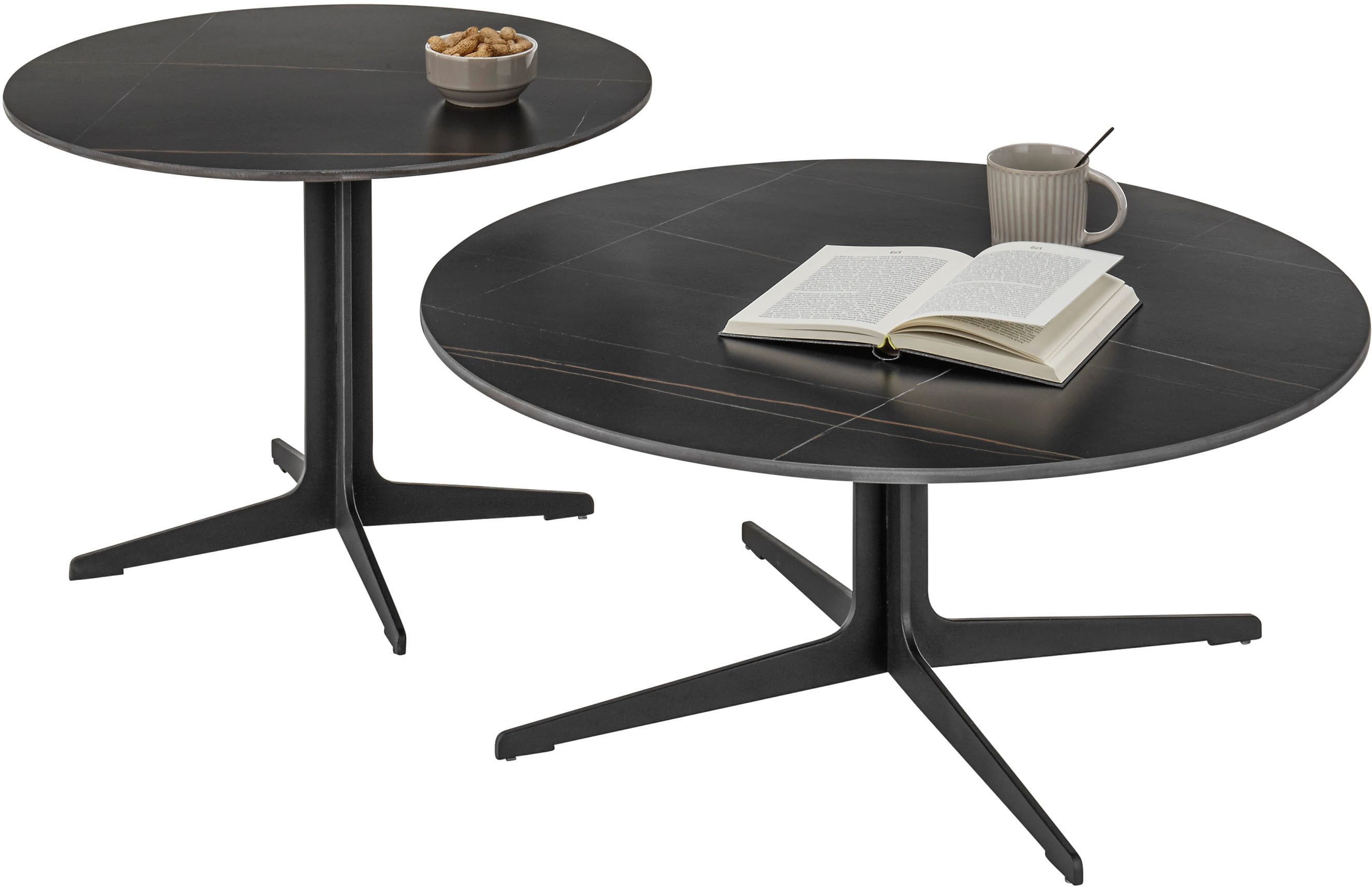 OTTO Stolkom Salontafel LENA rond zwart keramiek, tafel met zwart onderstel salontafels maat 35 cm zwart