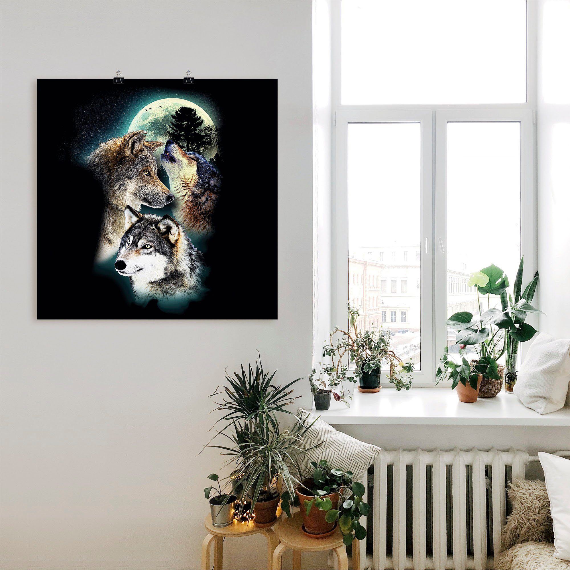 Artland Artprint Fantasie wolf wolven met maan als artprint op linnen, poster, muursticker in verschillende maten