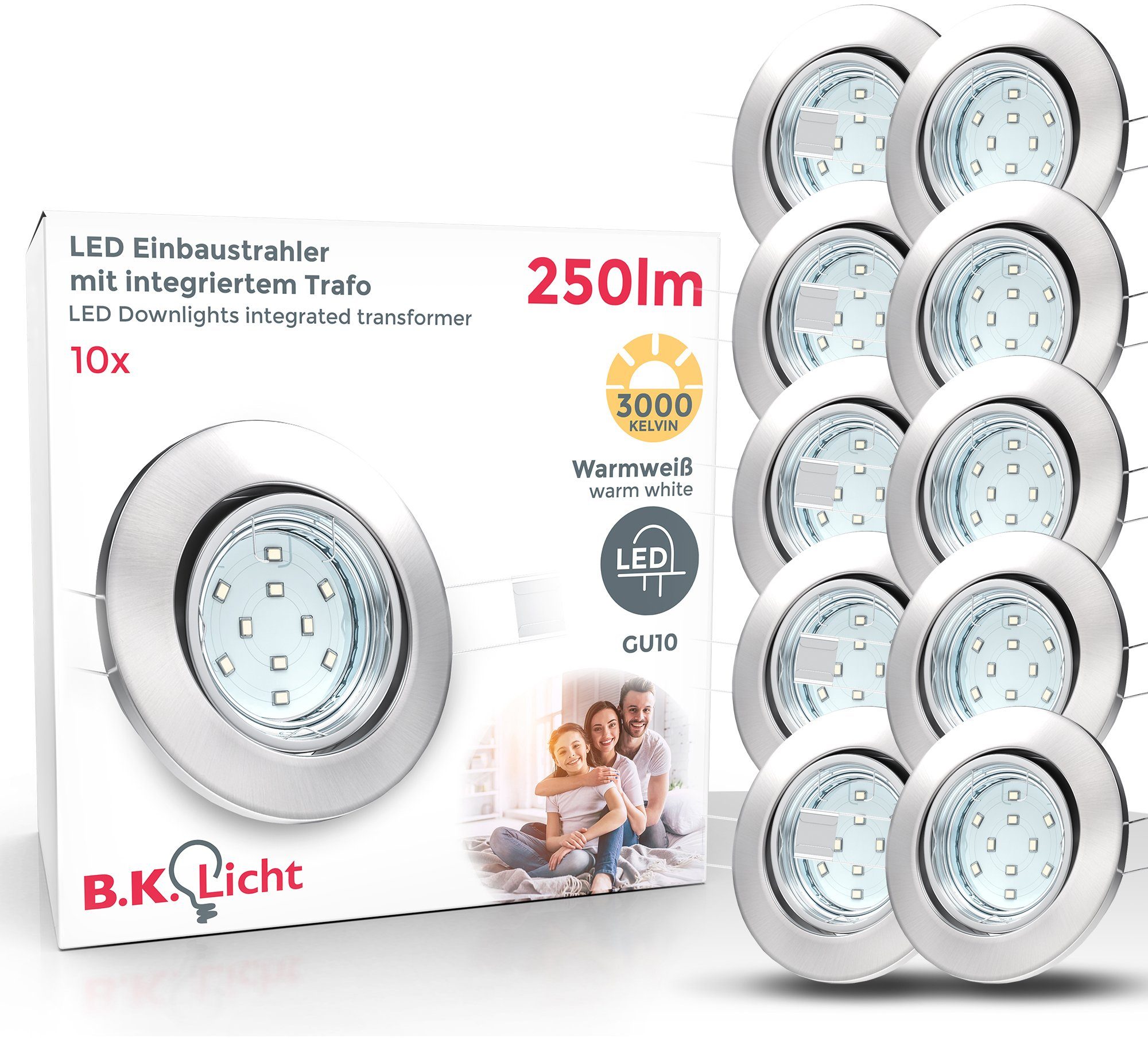 B.K.Licht LED inbouwspot LED inbouwlampen, draaibaar, wit, incl. 3W 250lm GU10, plafondspot