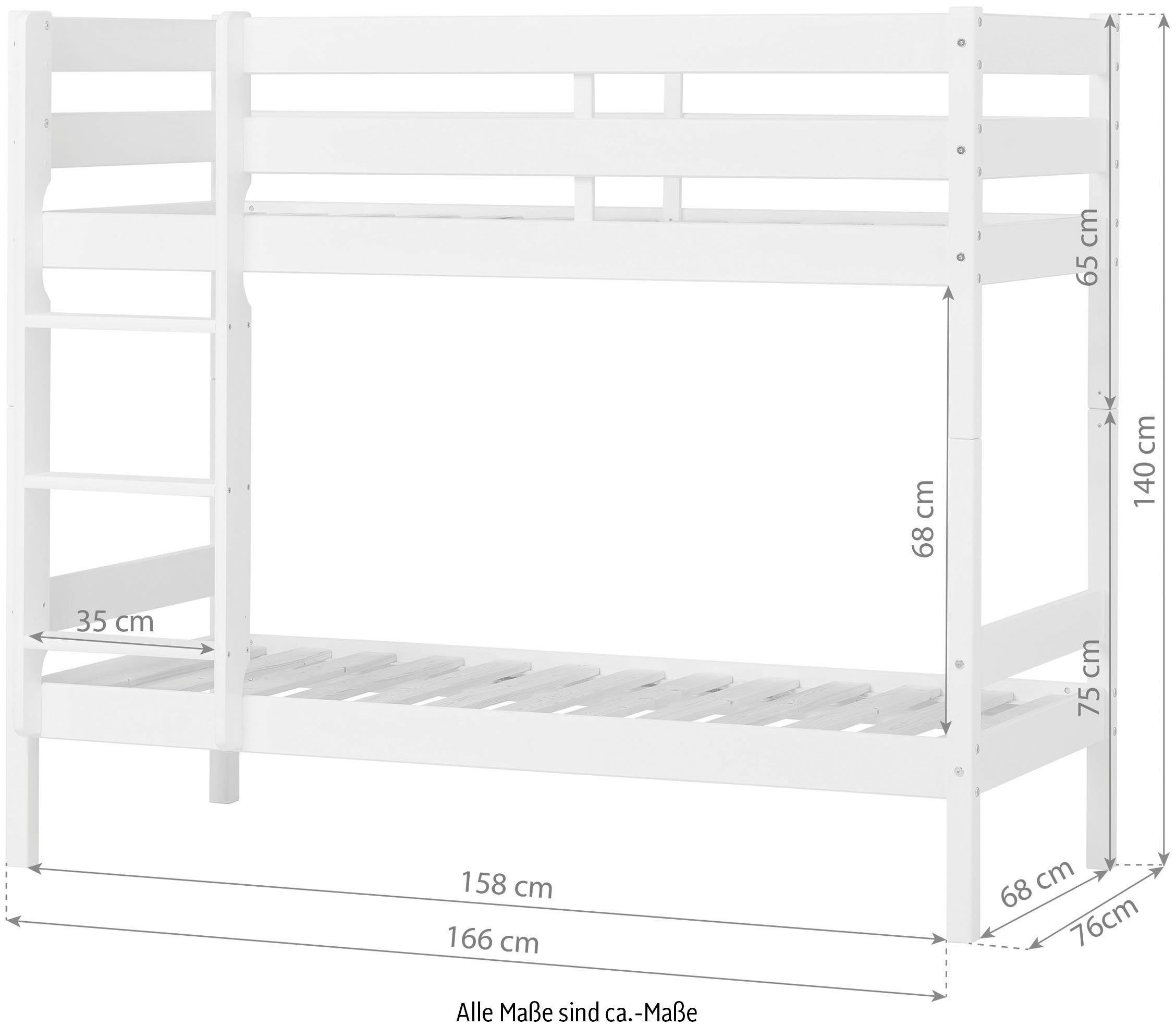 Hoppekids Stapelbed Eco comfort kinderbed 90x200 of 70x160 van massief hout in 4 kleuren