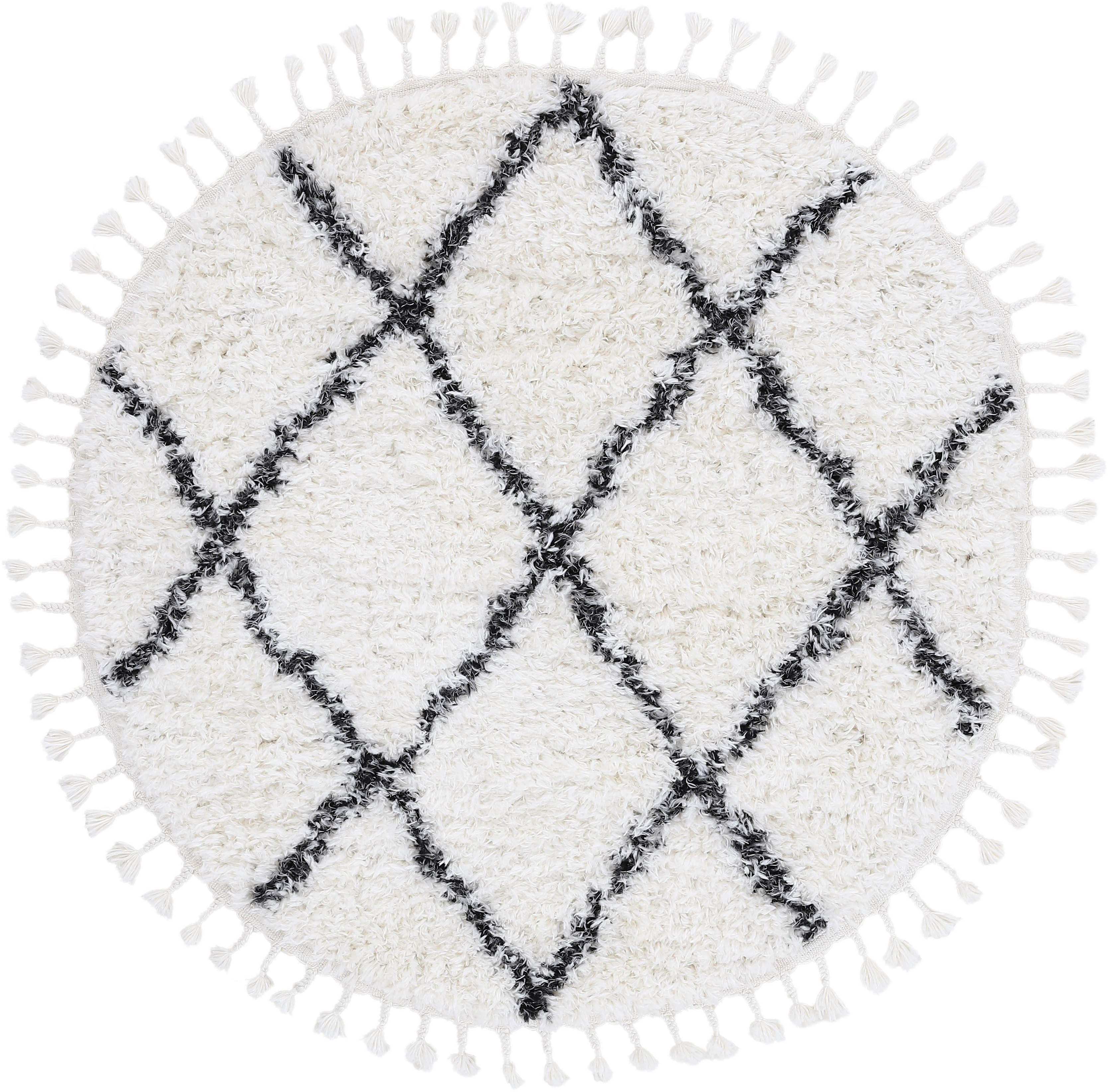 carpetfine Hoogpolig vloerkleed Eddy Shaggy lange pool met franje, sterke keus in maten, woonkamer moderne vloerkleden maat Ø 250 cm x 30 mm zwart