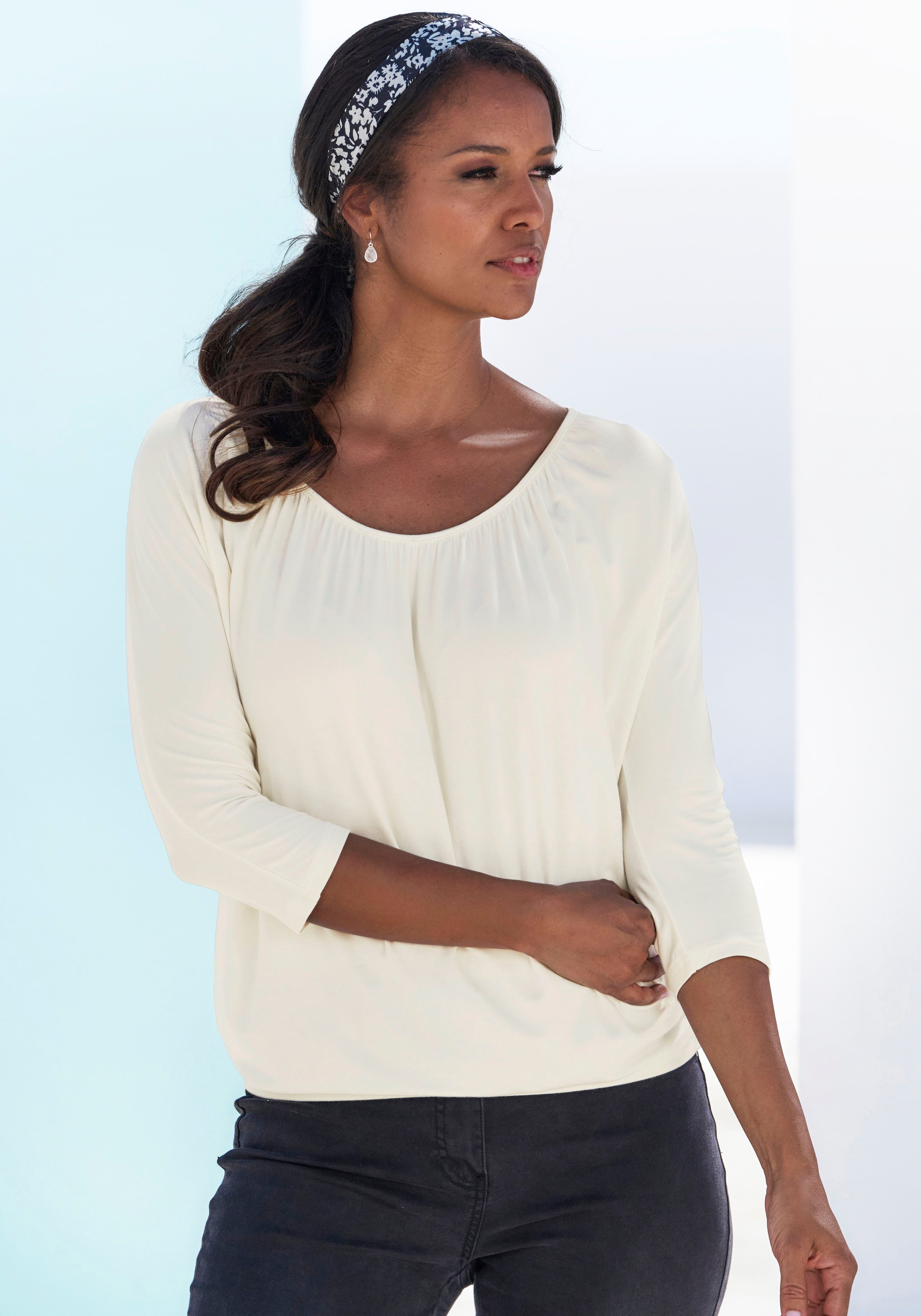Lascana Shirt met 3/4 mouwen Met fijne plooien bij de hals