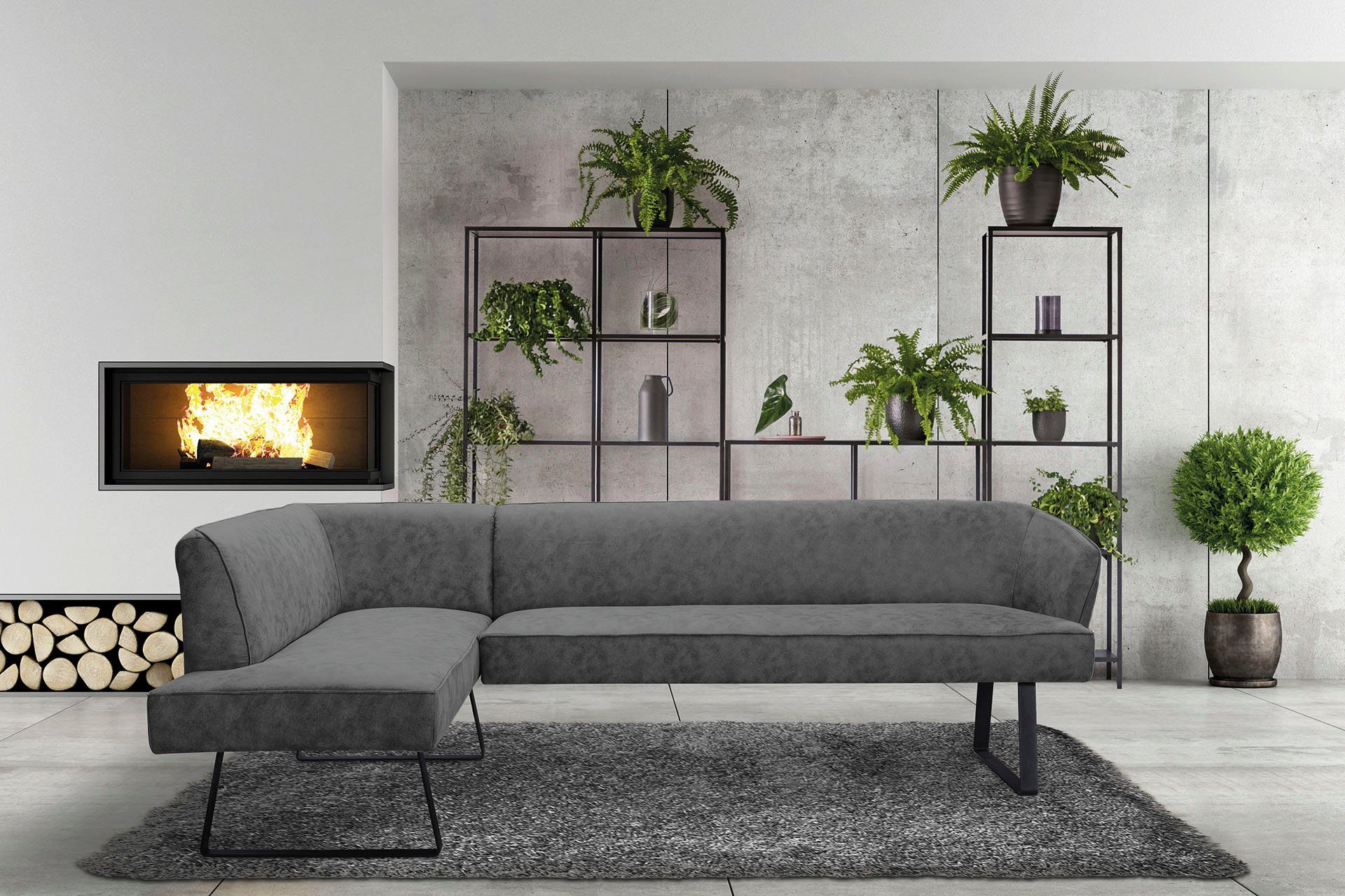 exxpo - sofa fashion Hoekbank Americano met opstaande naad en metalen poten, bekleding in verschillende kwaliteiten grijs, hoekbanken,