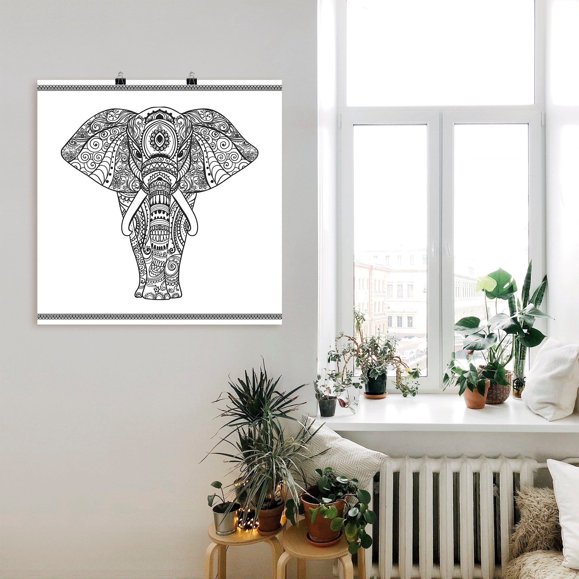 Artland Artprint Olifant in mandala als artprint op linnen, poster, muursticker in verschillende maten