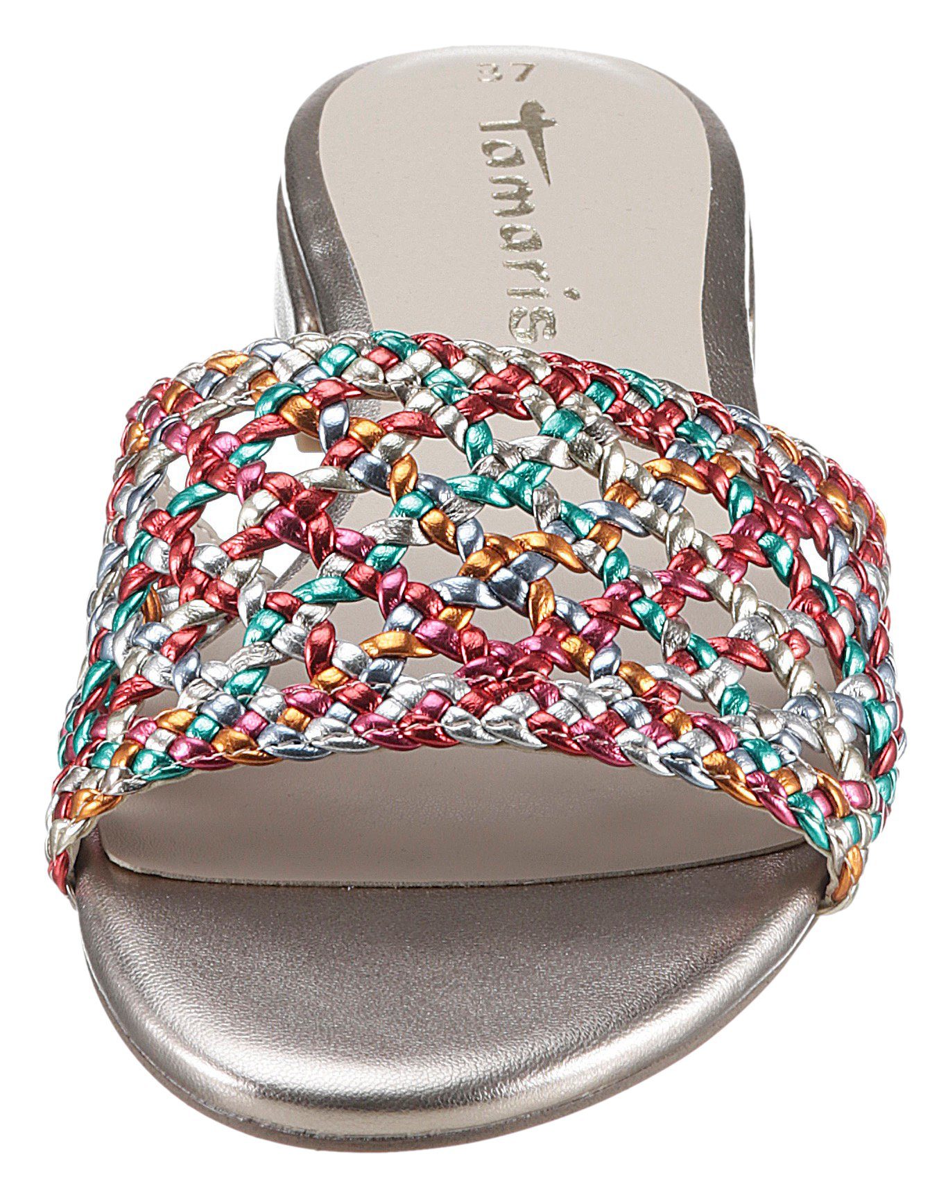 Tamaris Slippers , blokhak, zomerschoen, slippers met gevlochten bandage