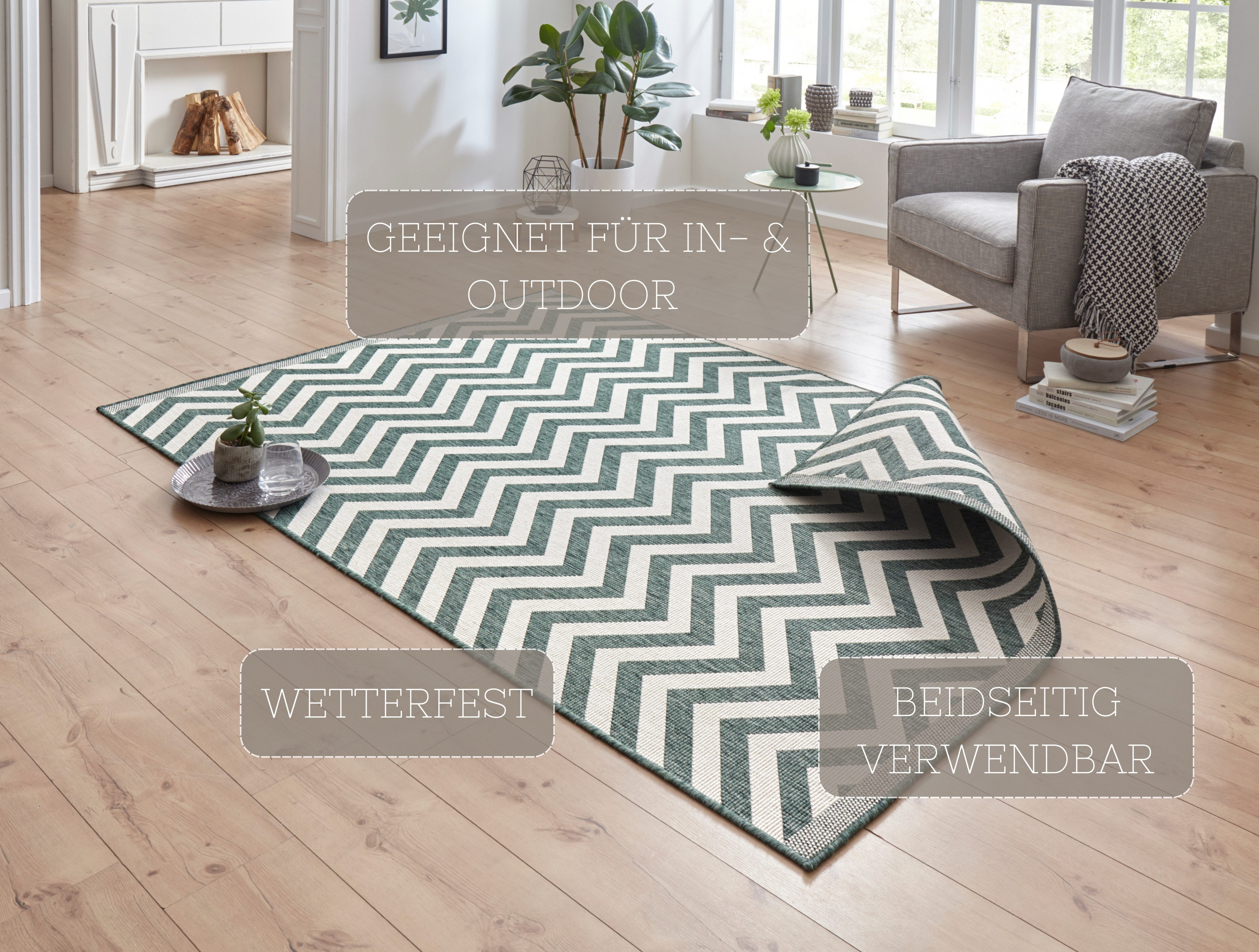 HANSE Home Vloerkleed Palma tweezijdig te gebruiken kleed Binnen- en buitengebruik, weerbestendig, balkon, loper, woonkamer, waterbestendig