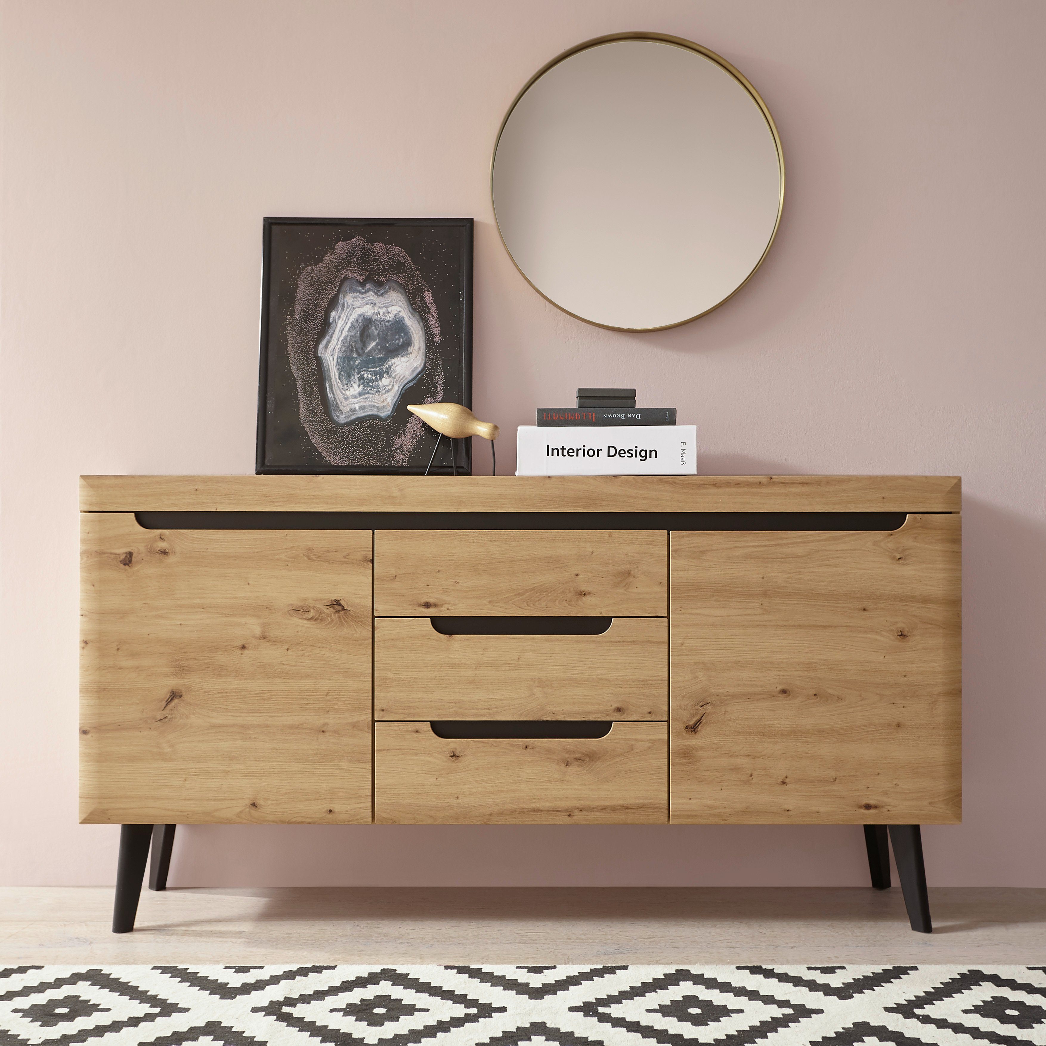 INOSIGN Dressoir Torge, dressoir, commode, ladekast afgeschuinde poten, drie kleuren, scandi design, 160 cm breed (1 stuk) dressoirs maat 160x40x83