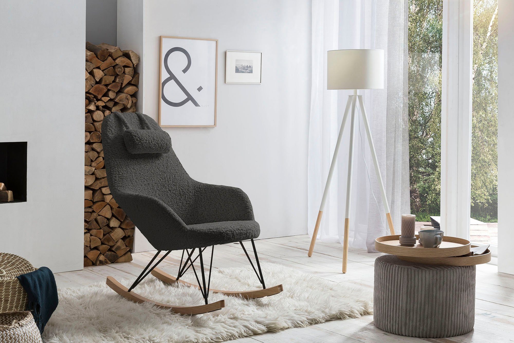 SalesFever Schommelstoel met bekleding in imitatiebont-look