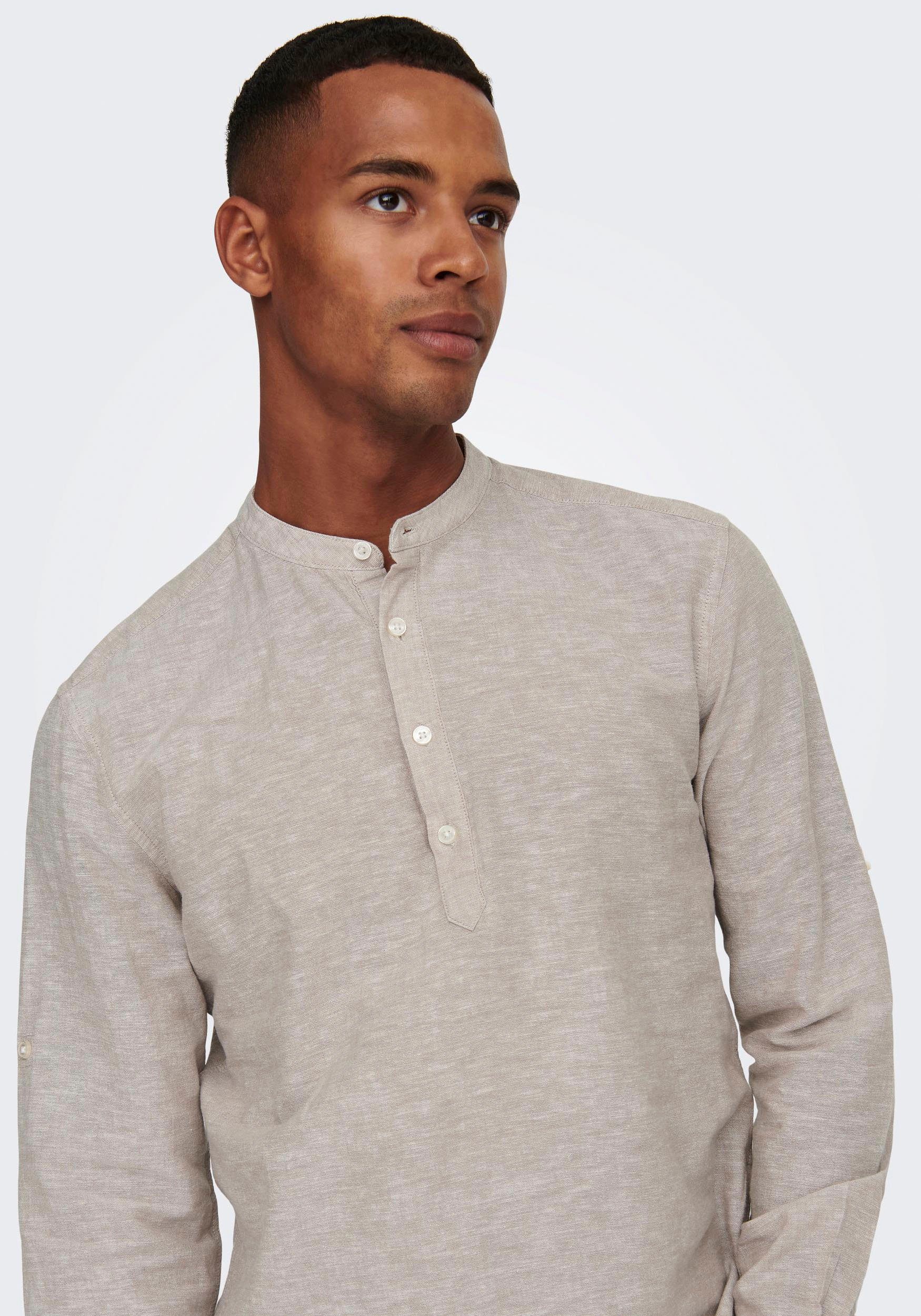 ONLY & SONS Overhemd met lange mouwen ONSCAIDEN LS HALFPLACKT LINEN SHIRT