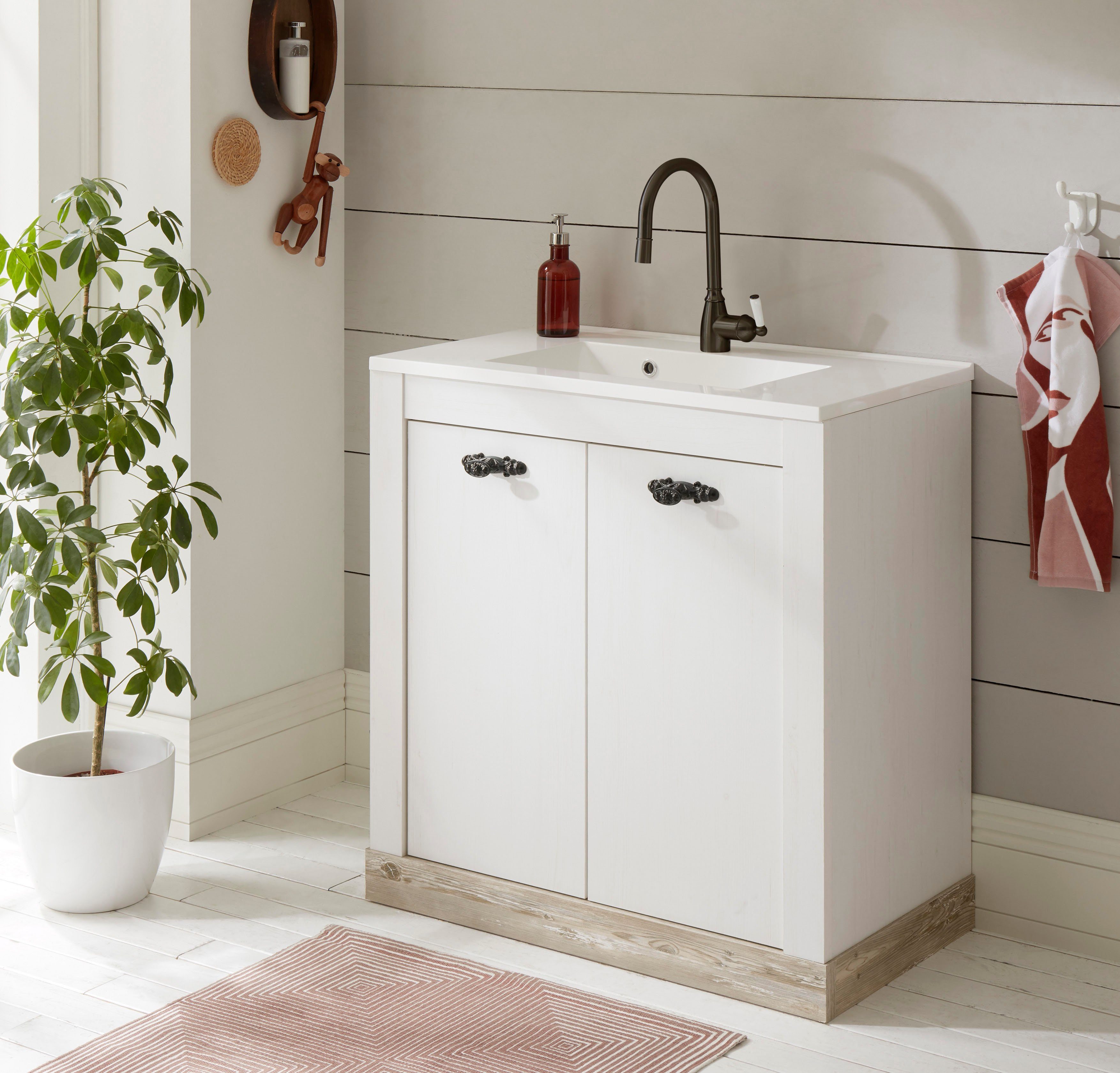 Home affaire Wastafelonderkast Florenz, wastafelonderkast incl. wastafel, metalen handgrepen