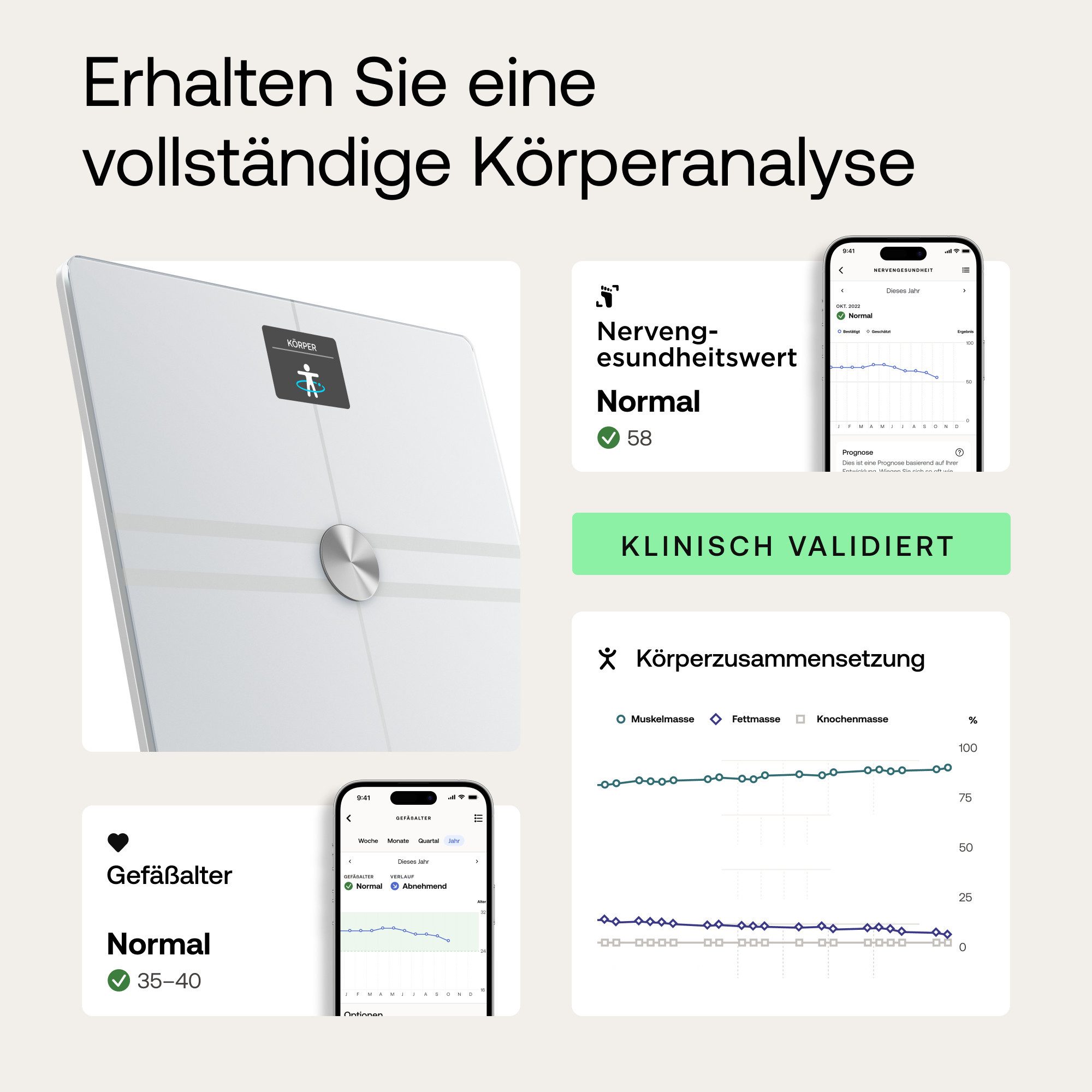 Withings Personenweegschaal Body Comp, Wi-Fi of Bluetooth-connectiviteit speciale modi voor zwangerschap, baby's en atleten