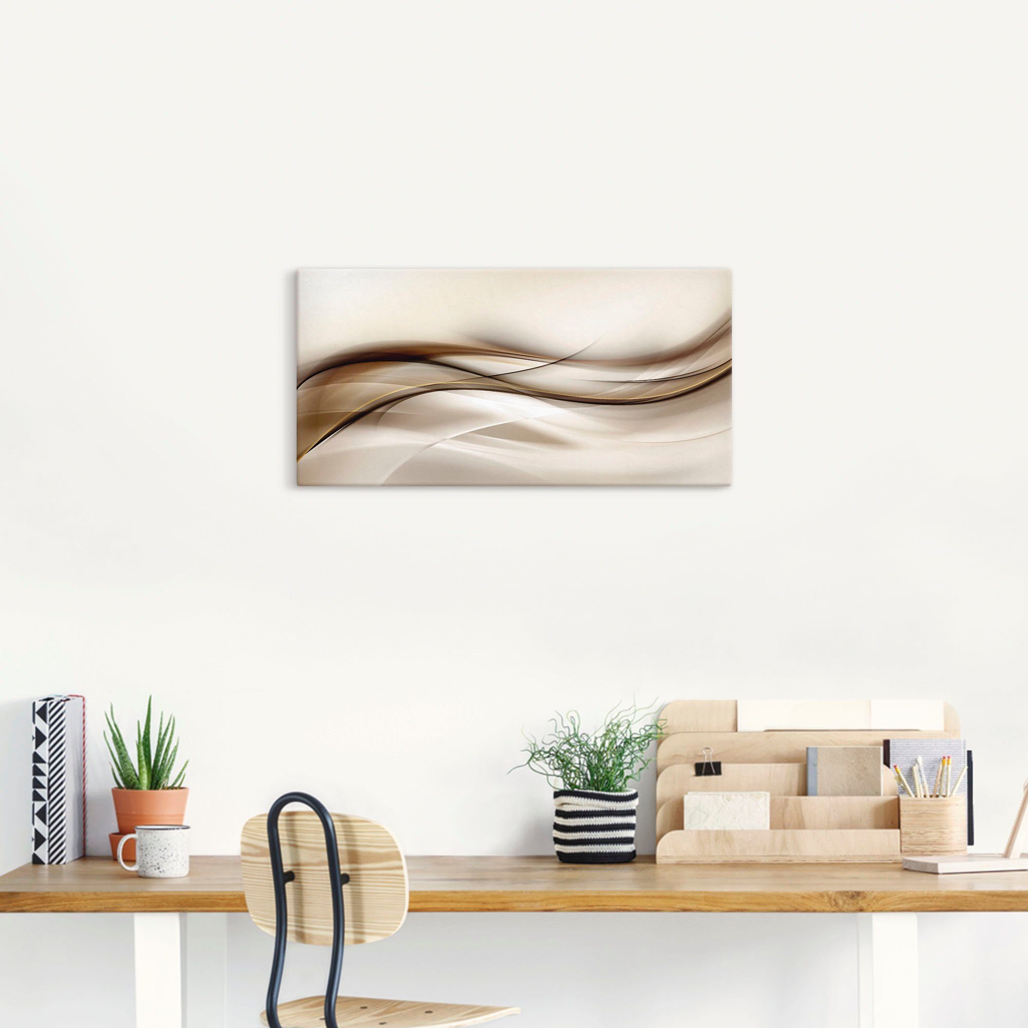 Artland Artprint Bruine abstracte golf als artprint van aluminium, artprint voor buiten, artprint op linnen, poster, muursticker