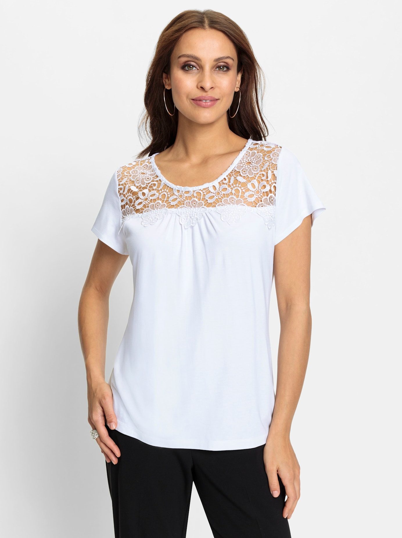 Lady Shirt met ronde hals Kanten shirt (1-delig)