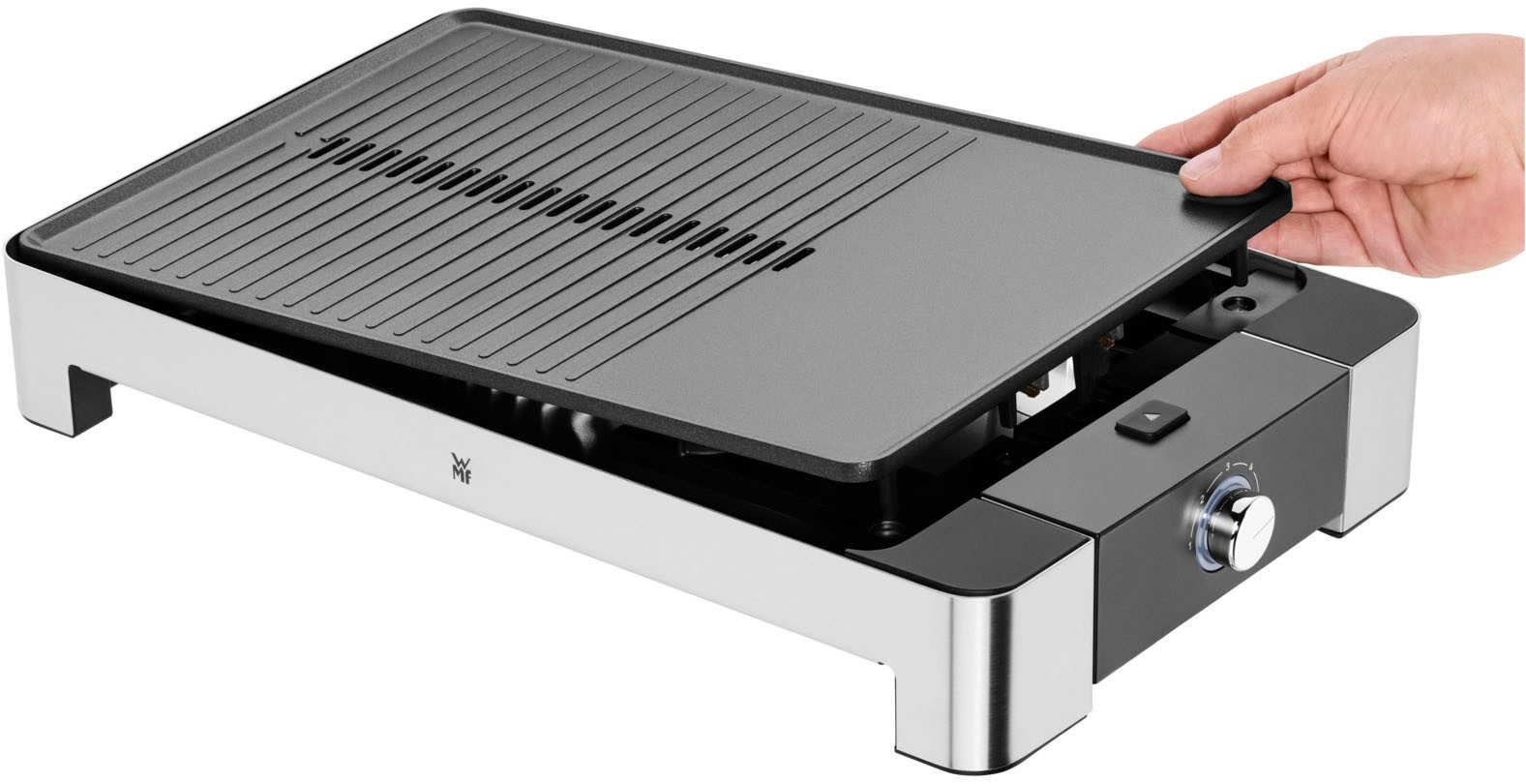 WMF Tafelgrill LONO vlak & geribbeld traploze temperatuurinstelling, anti-aanbak grillplaat